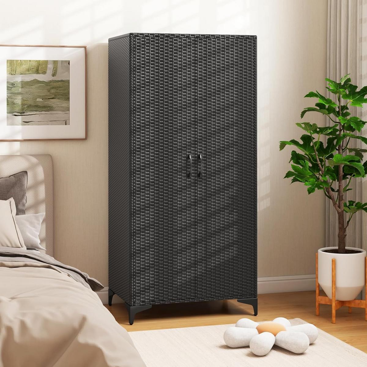 GARTENSCHRANK Schwarz - Schwarz, Kunststoff (72/157/50cm) - COSTWAY