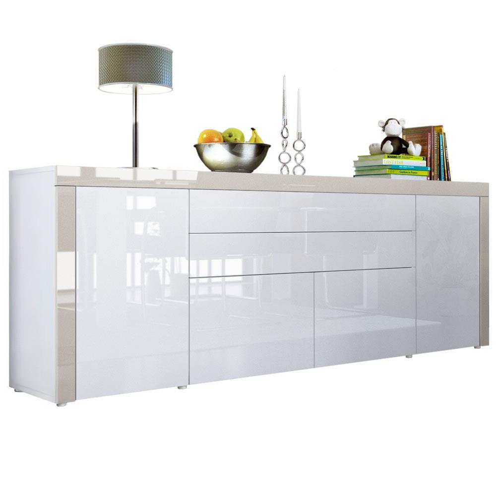 SIDEBOARD La Paz Weiß Hochglanz / Sandgrau Hochglanz - Beige, Holzwerkstoff (200/72/35cm) - Vladon