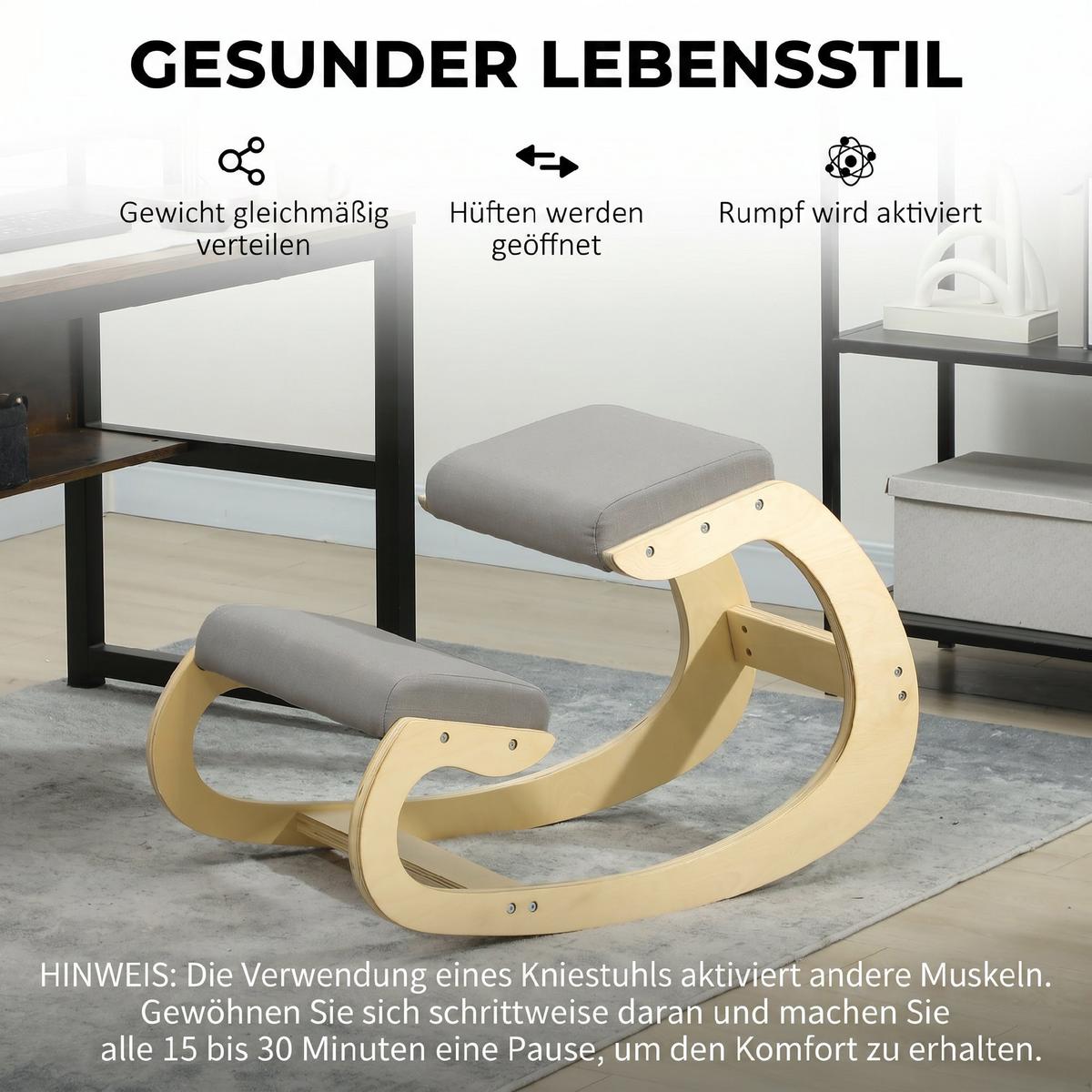 KNIESTUHL Buchenholz Hellgrau - Hellgrau, Holz/Textil (85/55/55cm) - HOMCOM