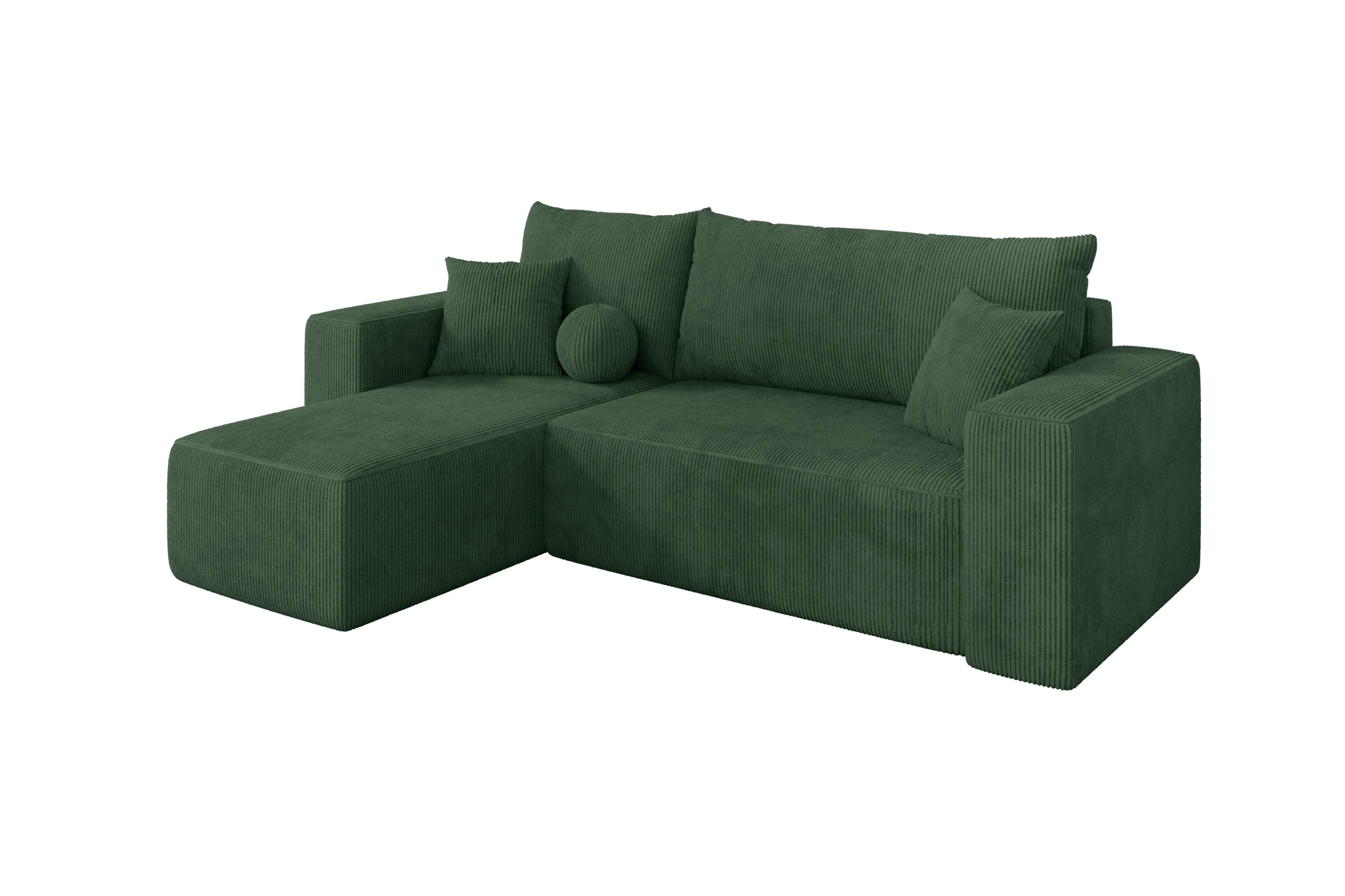 ECKSOFA mit Schlaffunktion Ottomane Links SENO-L 249x139x85 Grün Cord - Dunkelgrün/Schwarz, Holzwerkstoff/Kunststoff (249/139cm) - ALTDECOR