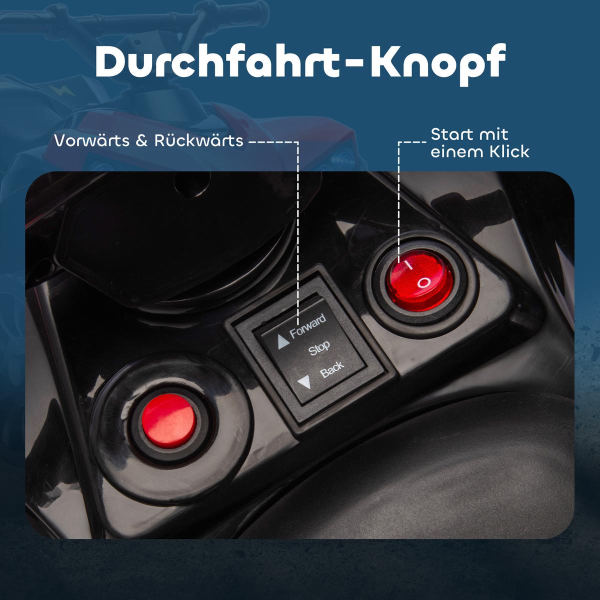 KINDER-ELEKTROQUAD 6V Kinderquad mit Vorwärts-, Rückwärtsfunktion, Musik - Rot, Metall (70/42/45cm) - AIYAPLAY