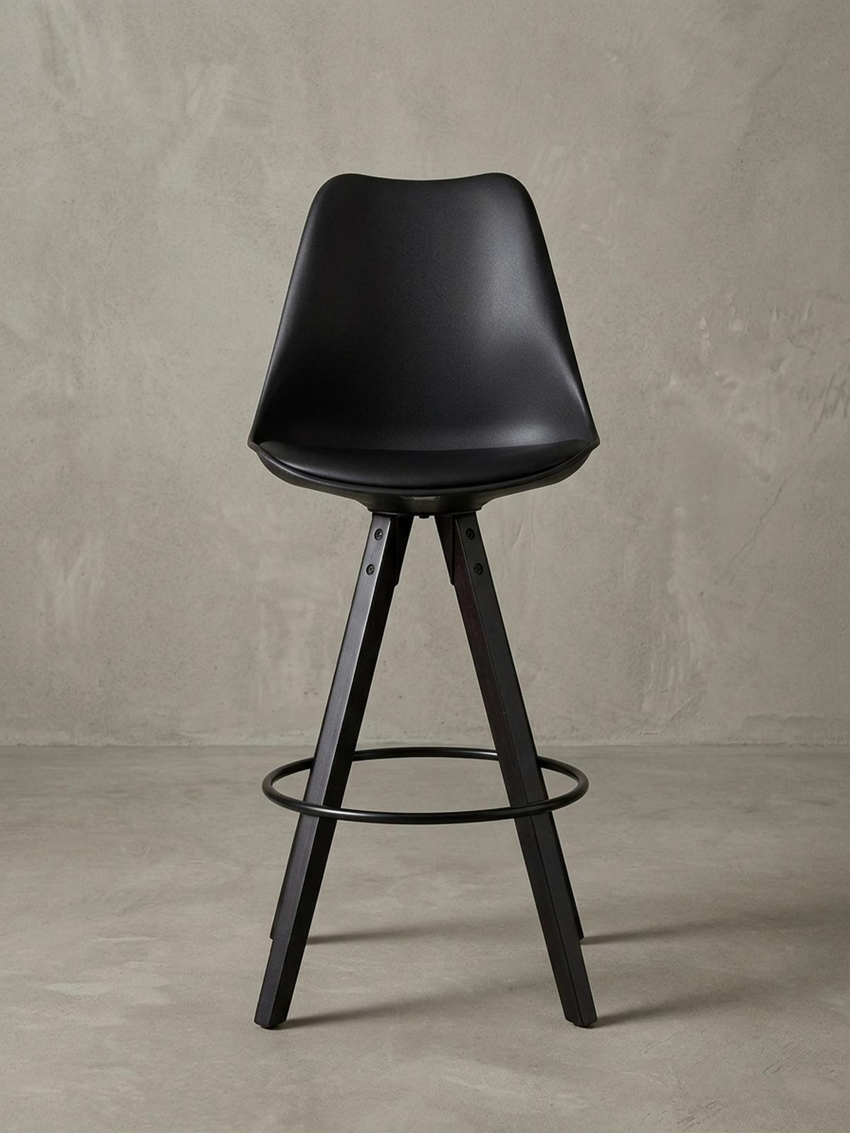 BARHOCKER – Skandinavisch, Kunstleder, Rückenlehne, X-Beine mit Metallring - Schwarz, Holz/Kunststoff (49/113/53cm) - KADIMA DESIGN