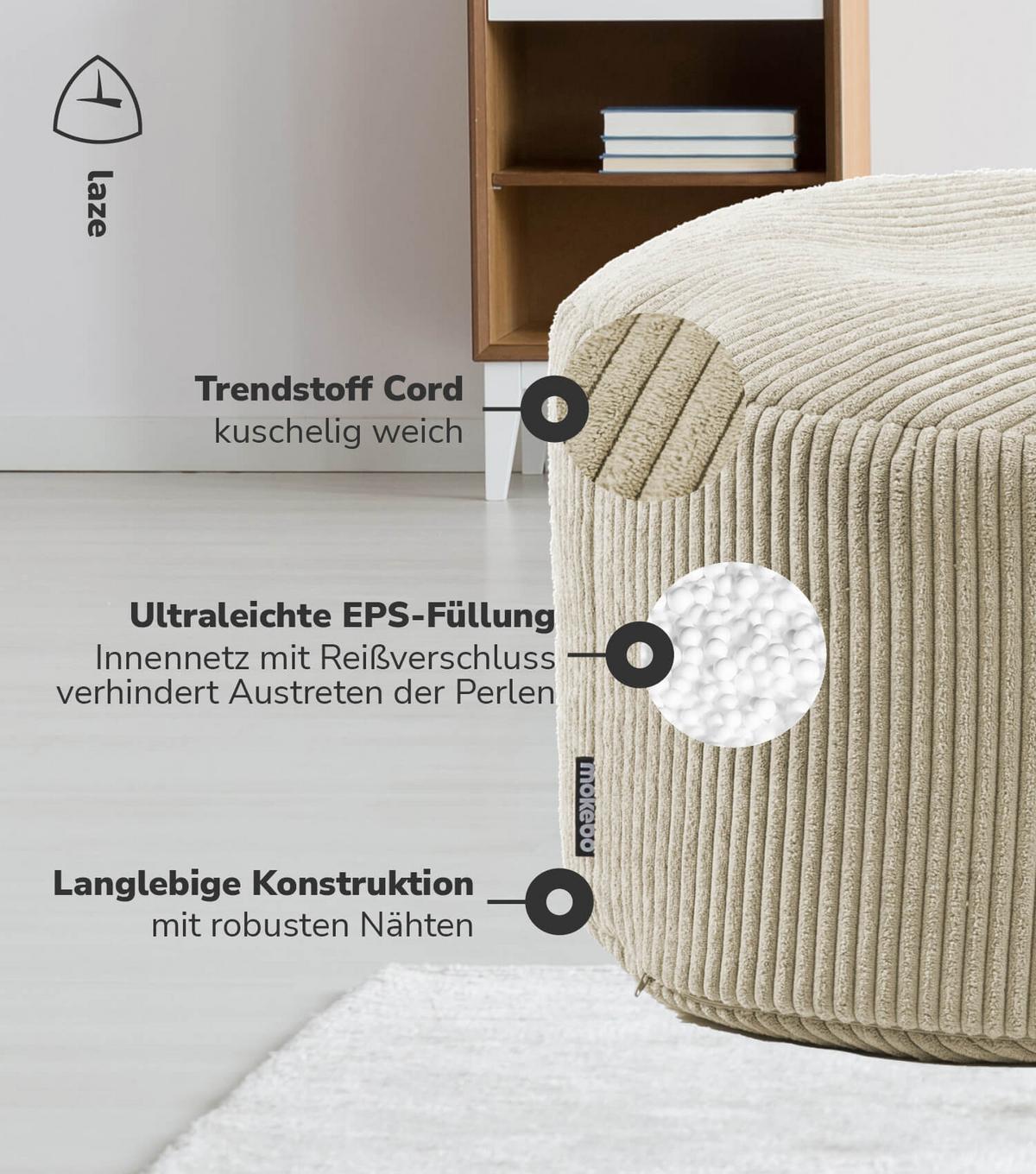 POUF Cord Der Faule Lenz - Beige, Textil (50/30/50cm) - Mokebo