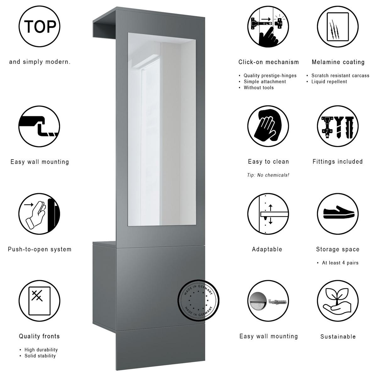 GARDEROBE Carlton Anthrazit matt - Anthrazit, Holzwerkstoff (52/193/35cm) - Vladon