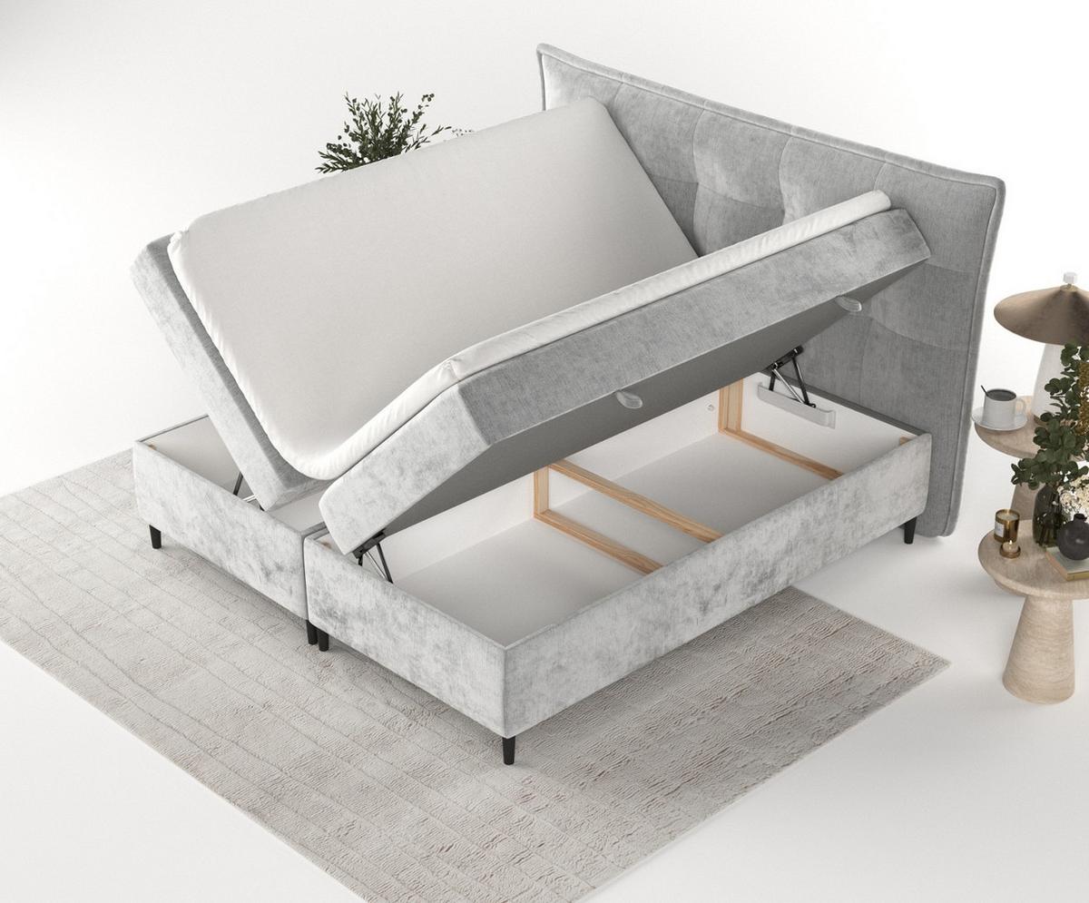 BOXBETT Las Palmas 180/200 cm Hellgrau im Lotta Stoff - Hellgrau/Schwarz, Holz/Holzwerkstoff (180/200cm) - AltaBeds
