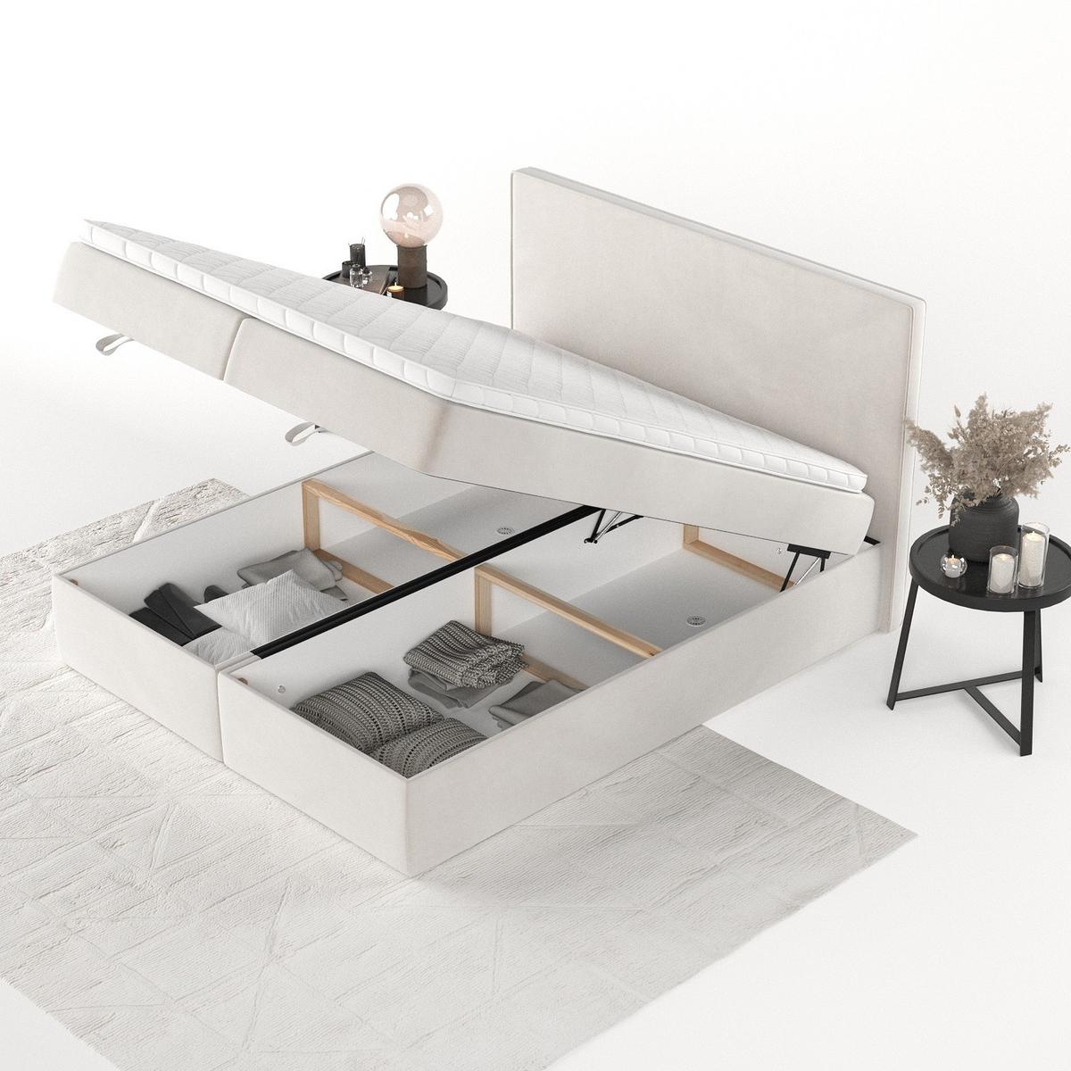 BOXBETT Velma 140/200 cm Creme im Paros Stoff - Creme/Schwarz, Holz/Holzwerkstoff (140/200cm) - AltaBeds
