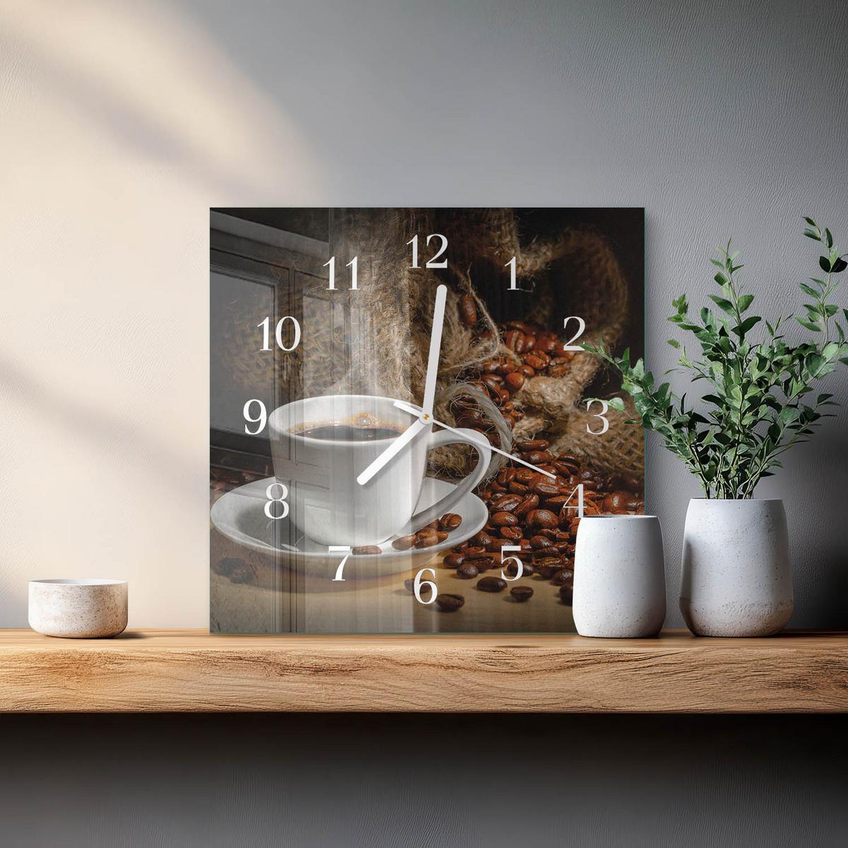 WANDUHR aus Glas 30x30 cm - Kaffee - Braun, Glas (30/30/0.4cm) - TULUP
