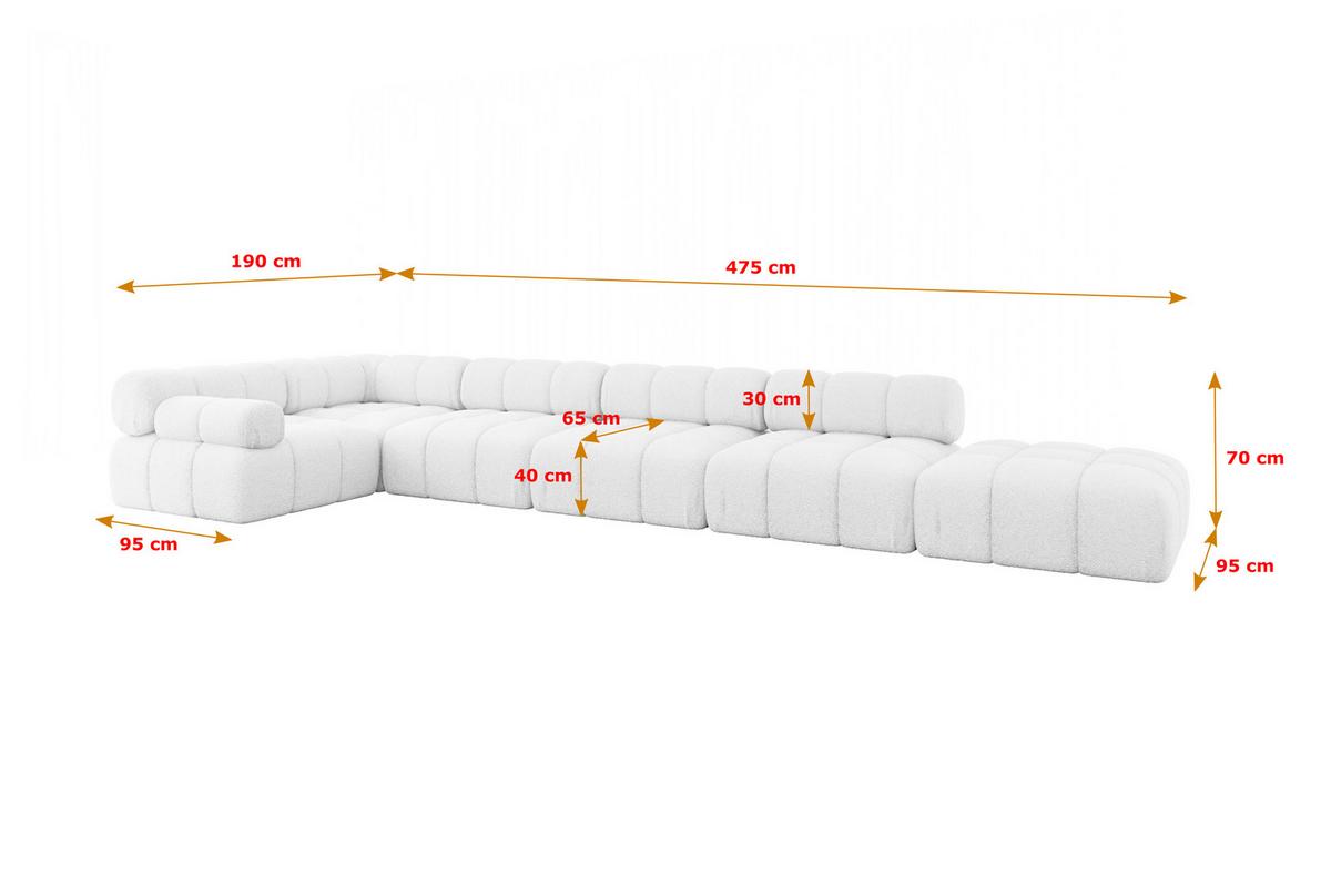 ECKSOFA modulares Sofa Felto-L3 - 475x190x70 cm Weiß Bouclé - Weiß, Holzwerkstoff/Textil (475/190cm) - ALTDECOR