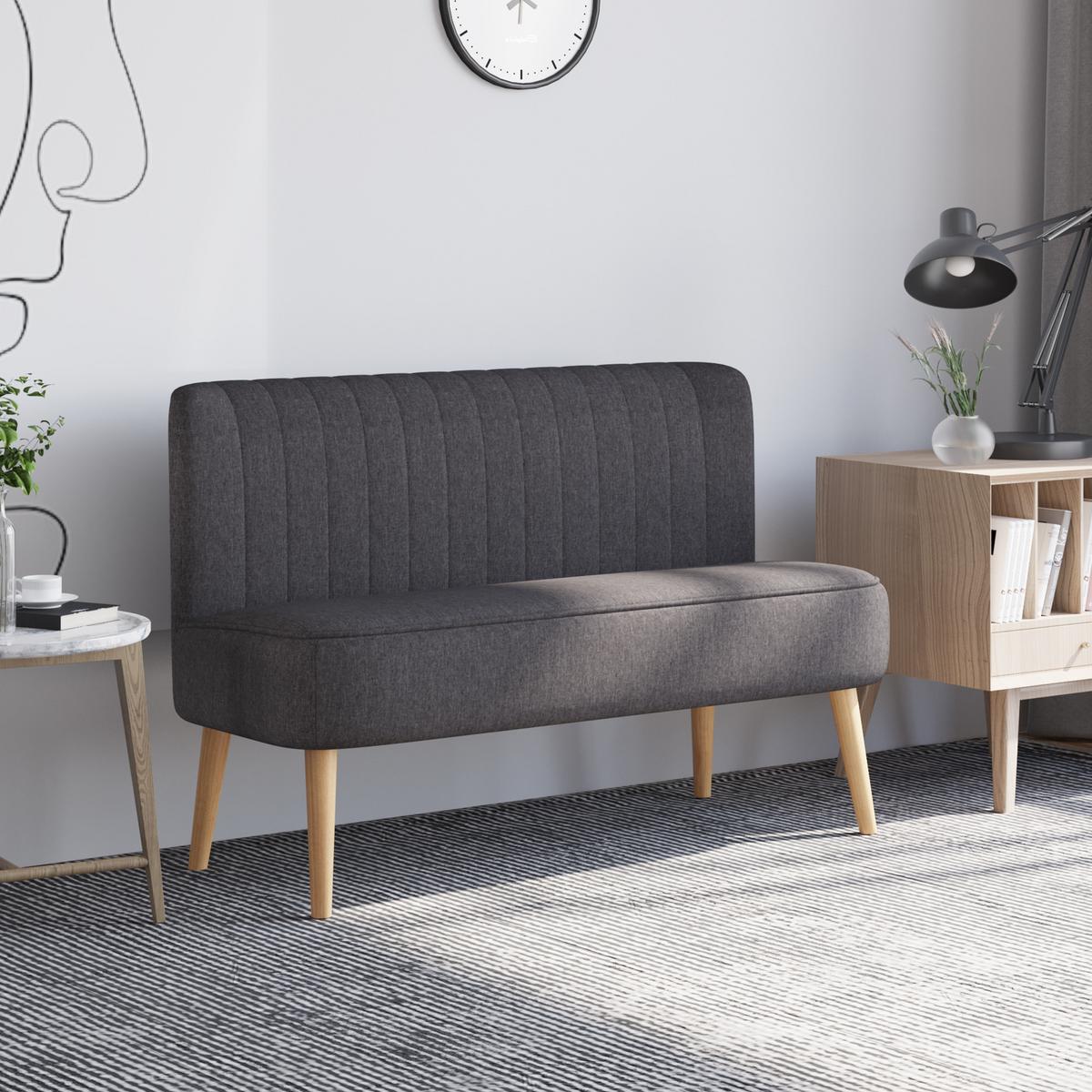 2-SITZER-SOFA Textil Dunkelgrau - Dunkelgrau/Naturfarben, Holz/Textil (56.5/77/117cm) - HOMCOM