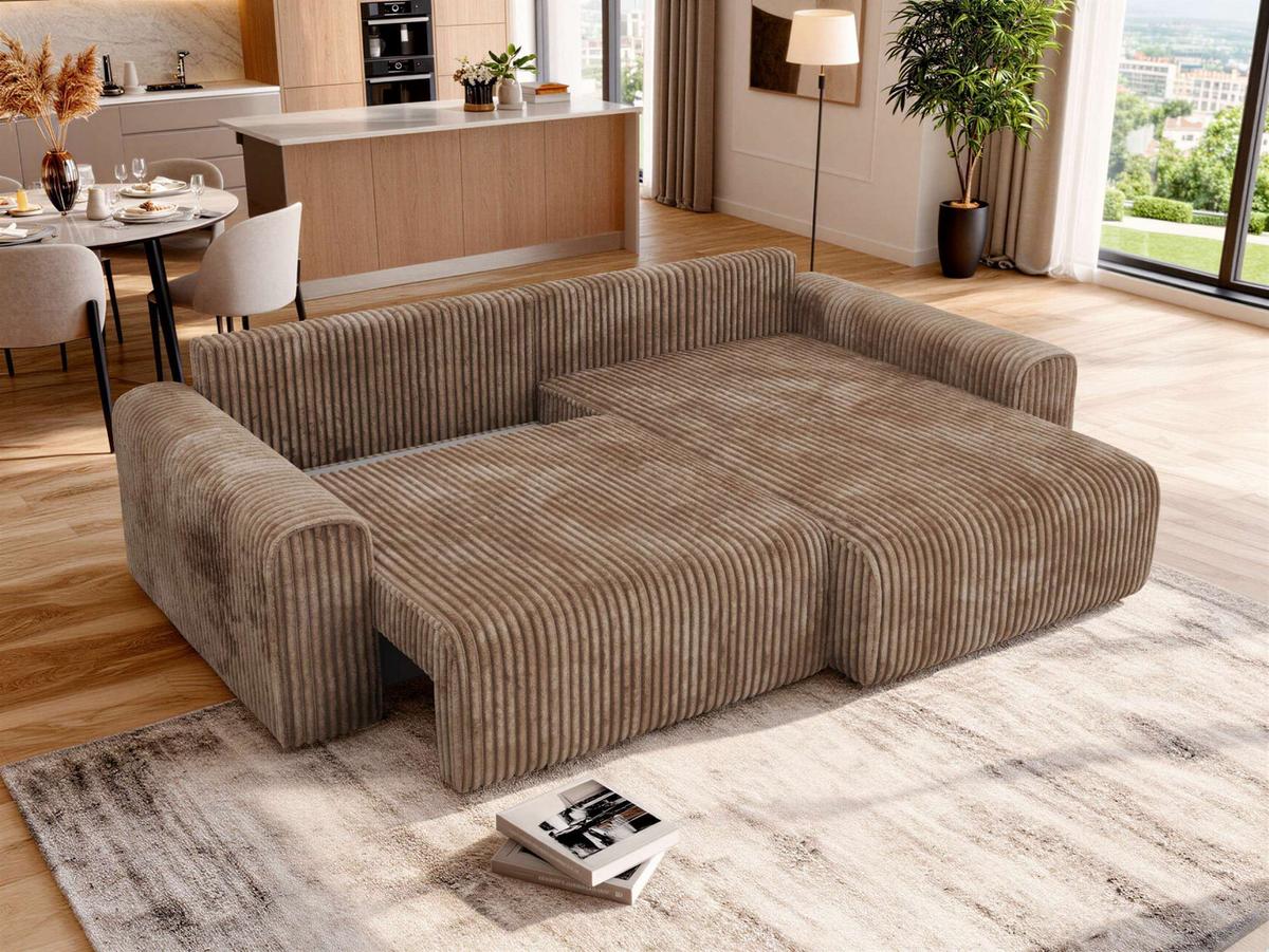 ECKSOFA ELARA L Braun Cord - Schwarz/Braun, Kunststoff/Textil (278/192cm) - MKS