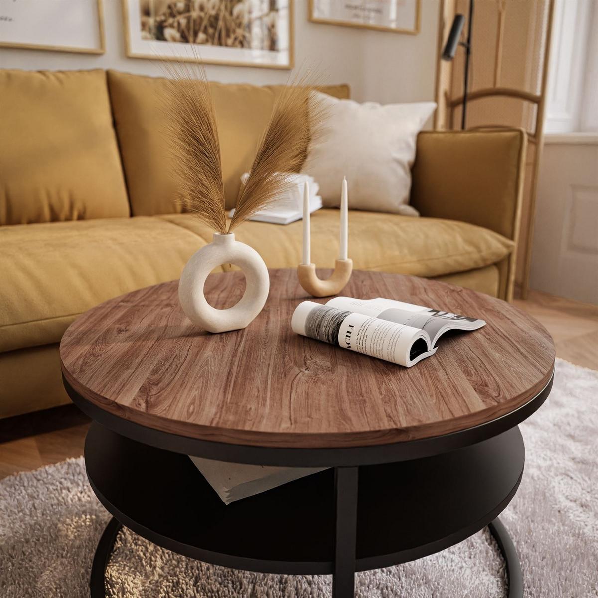 COUCHTISCH CIRI mit Regal Eichenholz Sterling - Dunkelbraun/Schwarz, Holzwerkstoff (70/70/49cm) - Lookway