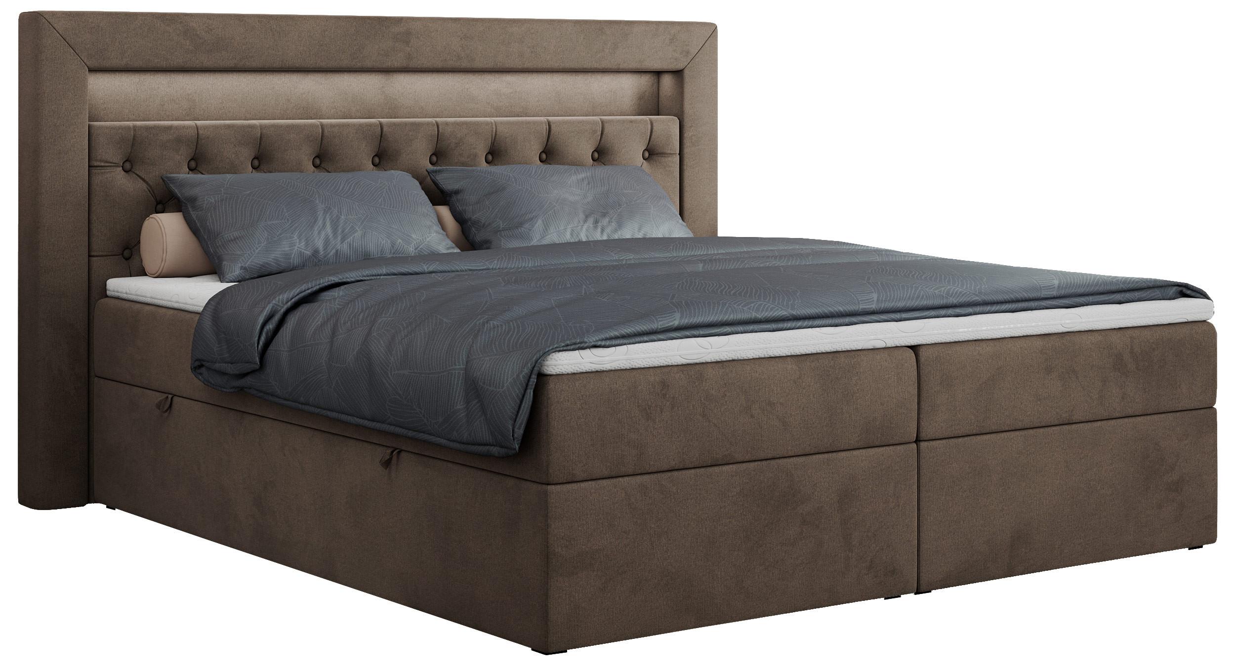 BOXBETT GOLD-6 LED 120/200 Braun Velvet - H4 - Braun, Holz/Textil (120/200cm) - MKS