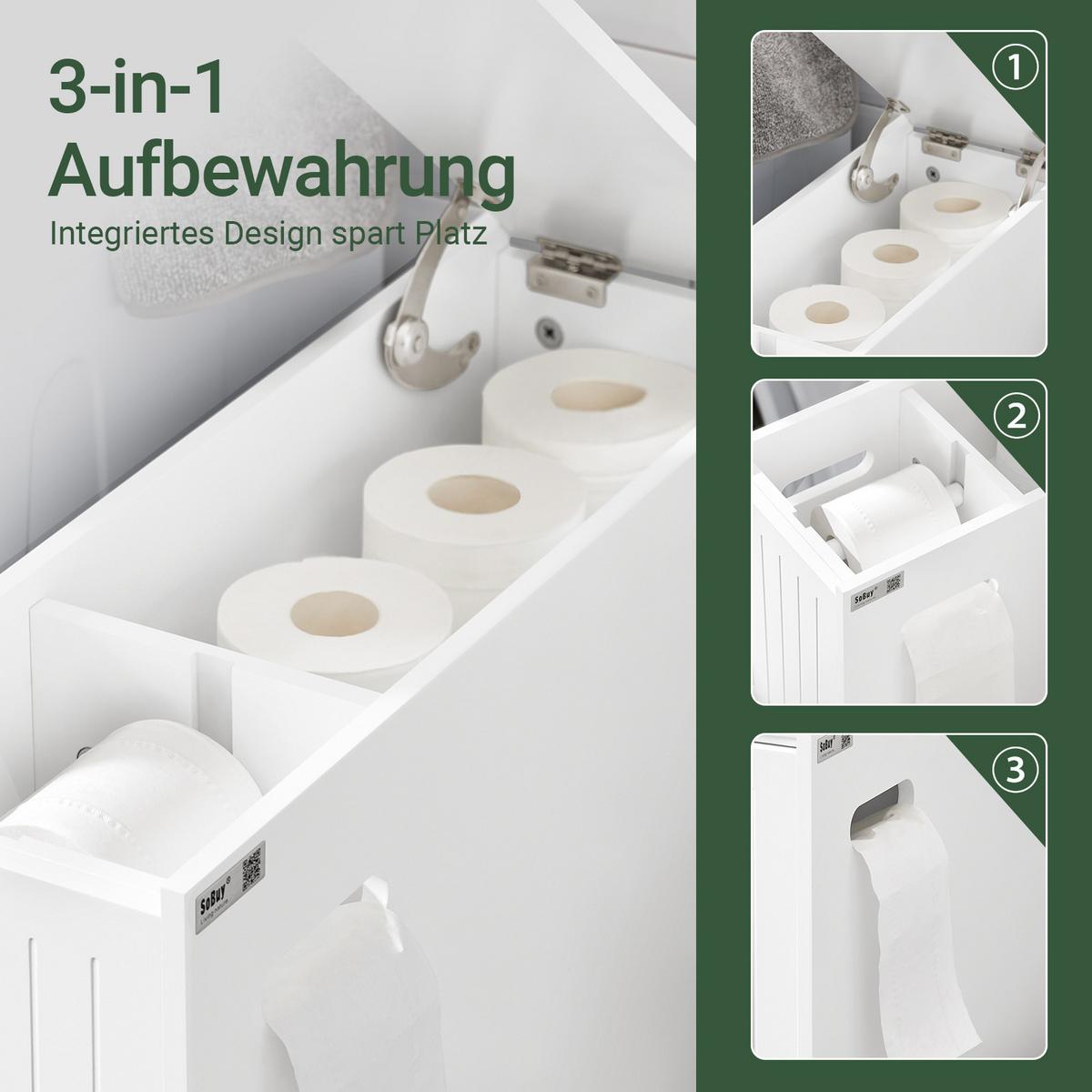 NISCHENREGAL mit Rollen, Weiß, 20 cm breit, 2 Schubladen und offenes Fach, auf Rollen, für schmale Lücken in Bad und Waschküche - Weiß, Holzwerkstoff (20/75/60cm) - SoBuy