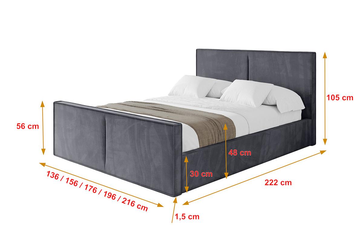 POLSTERBETT mit Bettkasten, Fußteil und Lattenrost, Boxbett ohne Matratze - VANTO-Z 180x200 Dunkelgrau - Dunkelgrau, Holzwerkstoff/Textil (180/200cm) - ALTDECOR