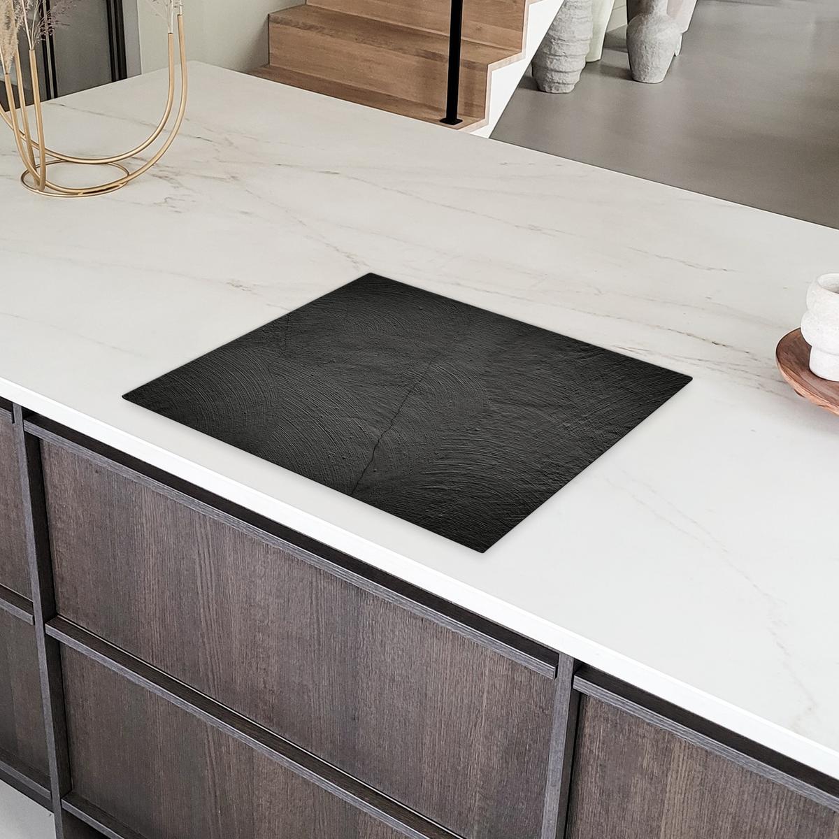 HERDABDECKPLATTE Beton - Schwarz - Industriell Herdabdeckung Induktionsfeld 65x52 cm - Anthrazit, Kunststoff (65/52/0.2cm) - MuchoWow