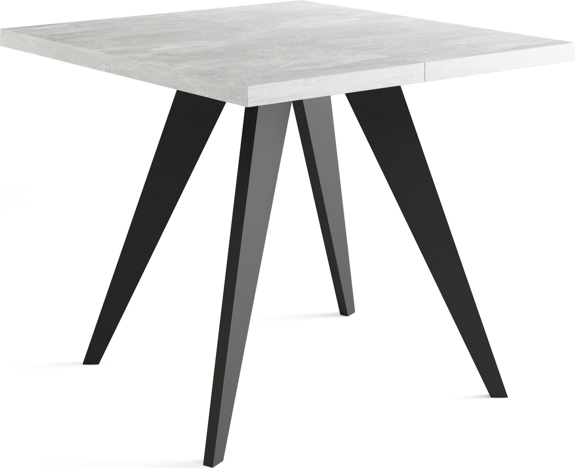 ESSTISCH Quadro quadratischer ausziehbarer, Grauer Beton 100-150/100/76 cm - Hellgrau/Schwarz, Holz/Holzwerkstoff (100/150/76cm) - WFL GROUP