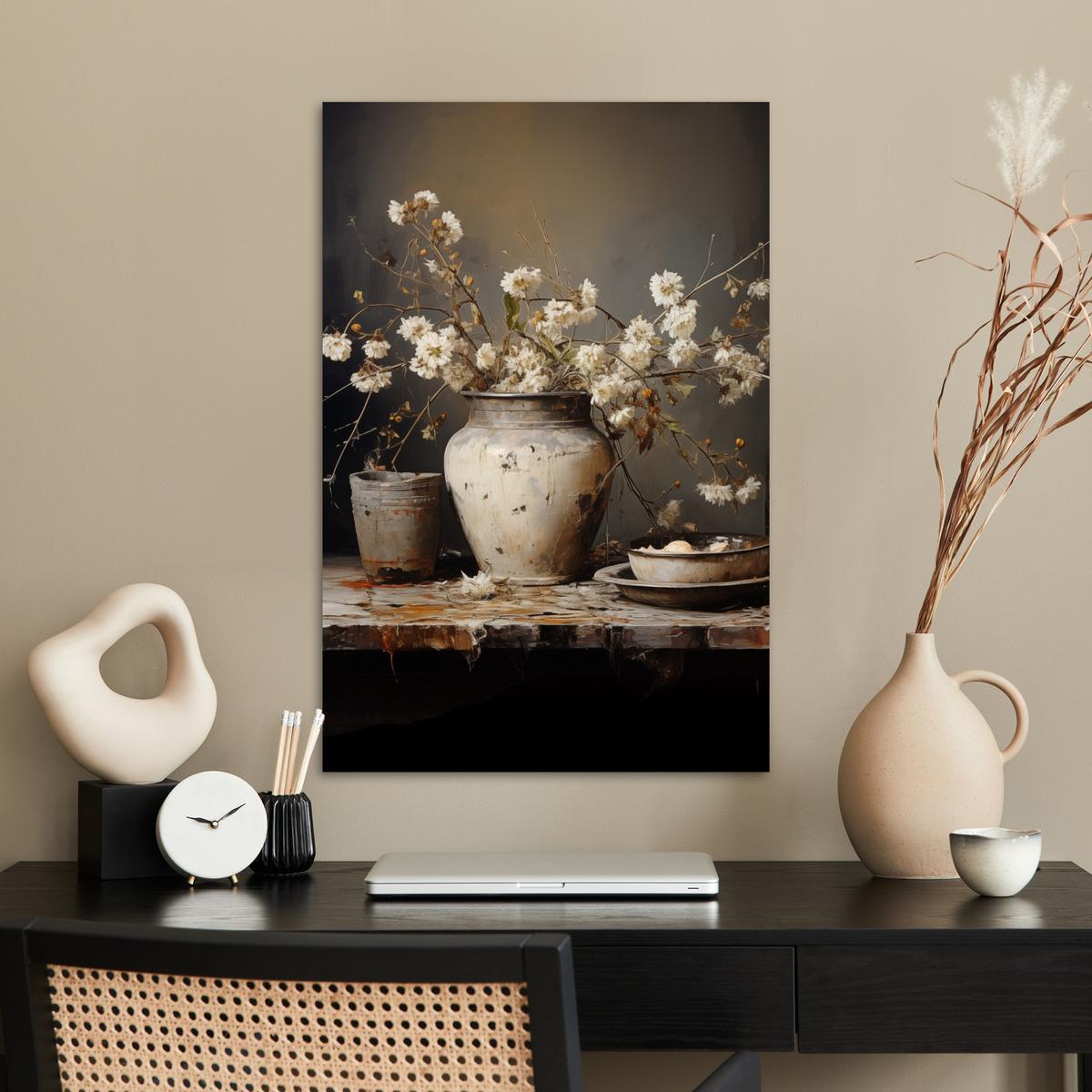 POSTER Stilleben - Blumen - Blumenstrauß - Vase - Wein Wanddeko 40x60 cm - Schwarz, Papier (40/60/0.1cm) - MuchoWow