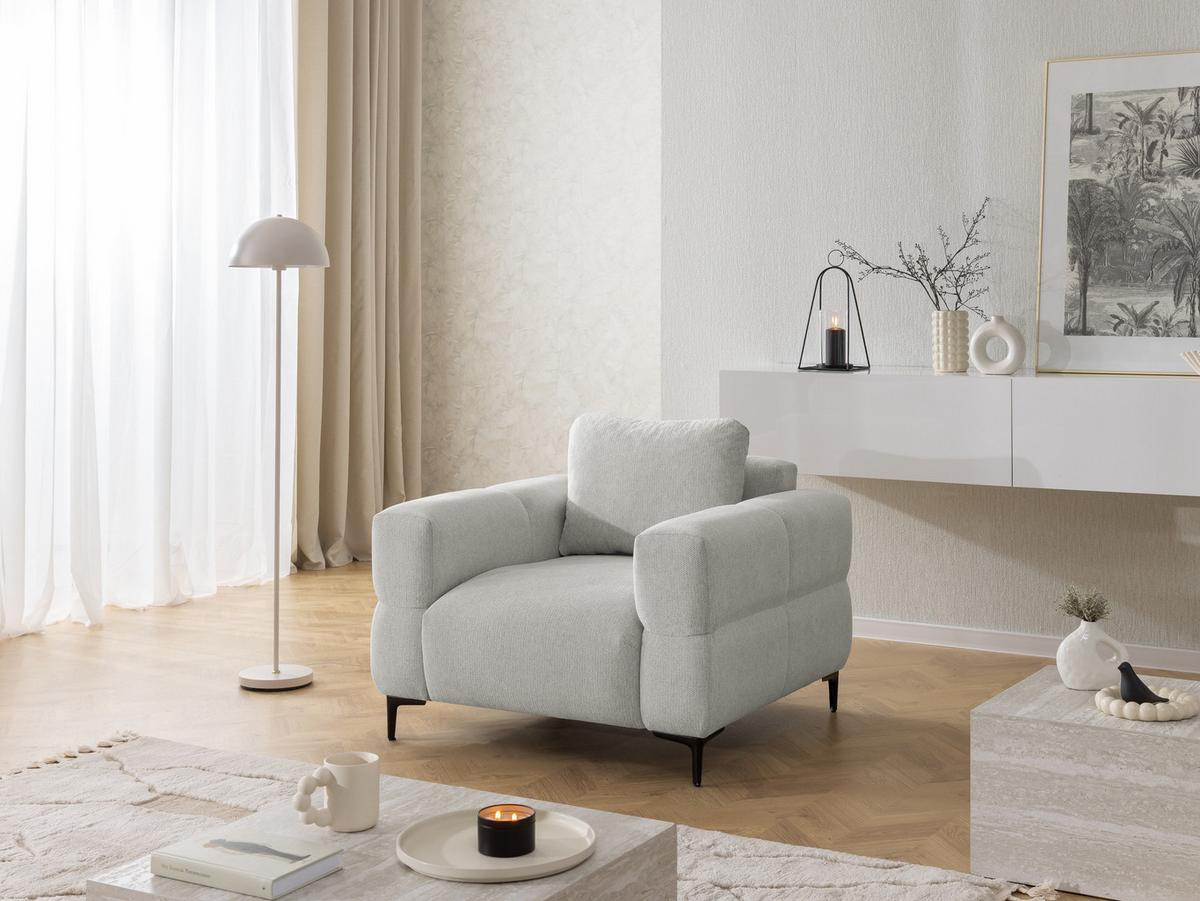 SESSEL Cardea in Bubble-Optik aus weichem Hellgrau Strukturstoff mit hohem Sitzkomfort - Hellgrau/Schwarz, Holz/Textil (102/80/97cm) - S-Style Möbel