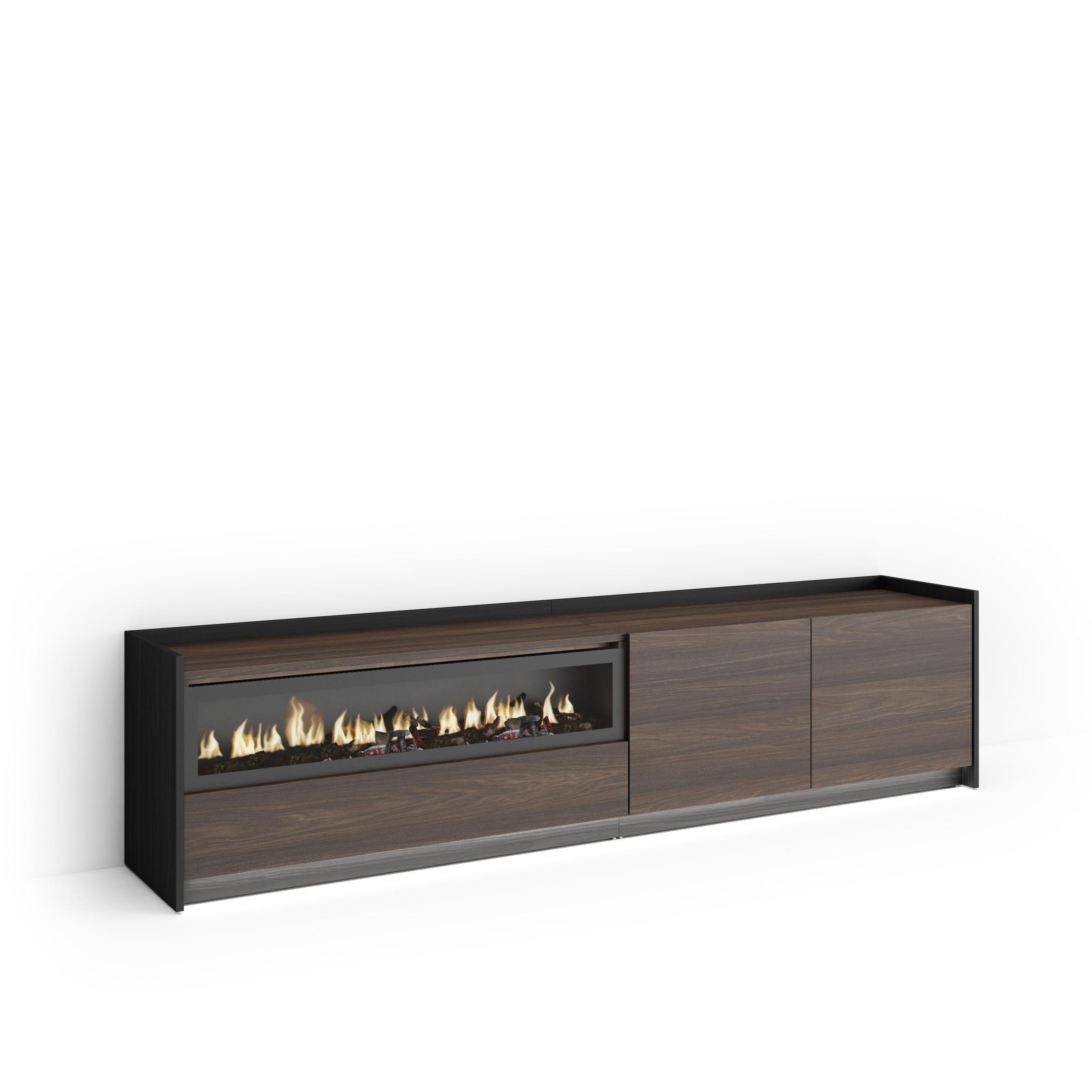 LOWBOARD, Eiche und Schwarz, 207/37/50cm, Kamin mit Feuereffekt - Dunkelbraun, Holzwerkstoff (207/50/37cm) - Skraut Home