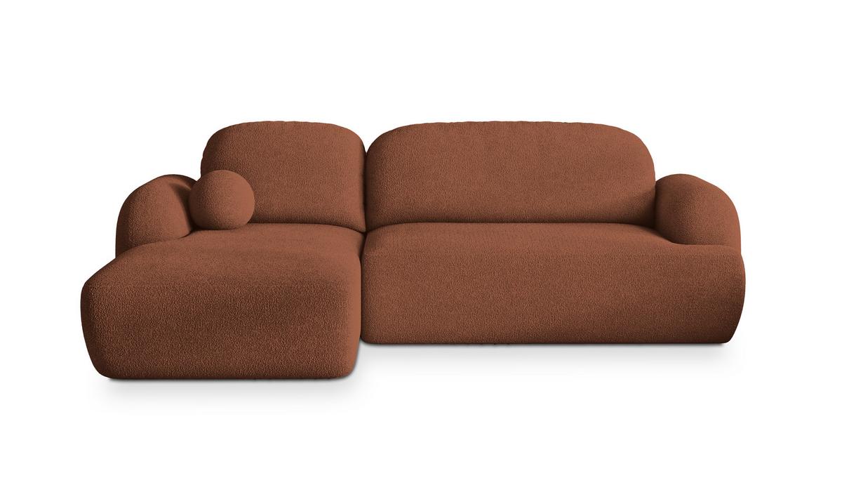 ECKSOFA MODENZA N L-S Orange Boucle-Stoff mit Schlaffunktion - Schwarz/Orange, Holz/Kunststoff (266/148cm) - MASSENO