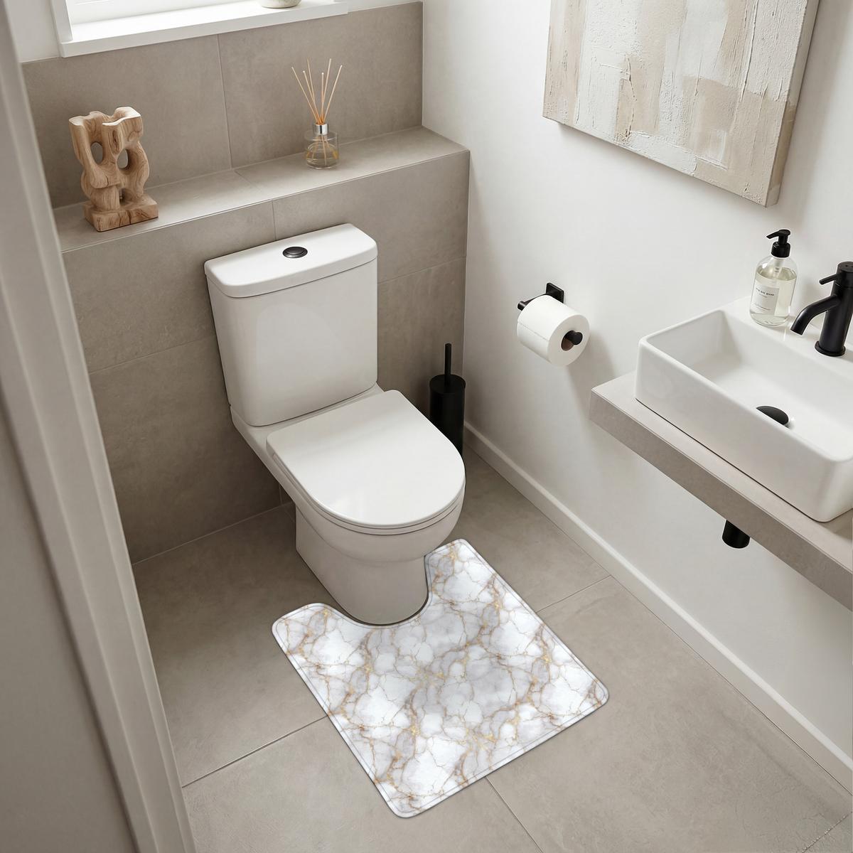 WC-VORLEGER Weiß - Gold - Marmor - Grau Toilettenvorleger 55x60 cm - Weiß, Textil (55/1cm) - OnlyWow