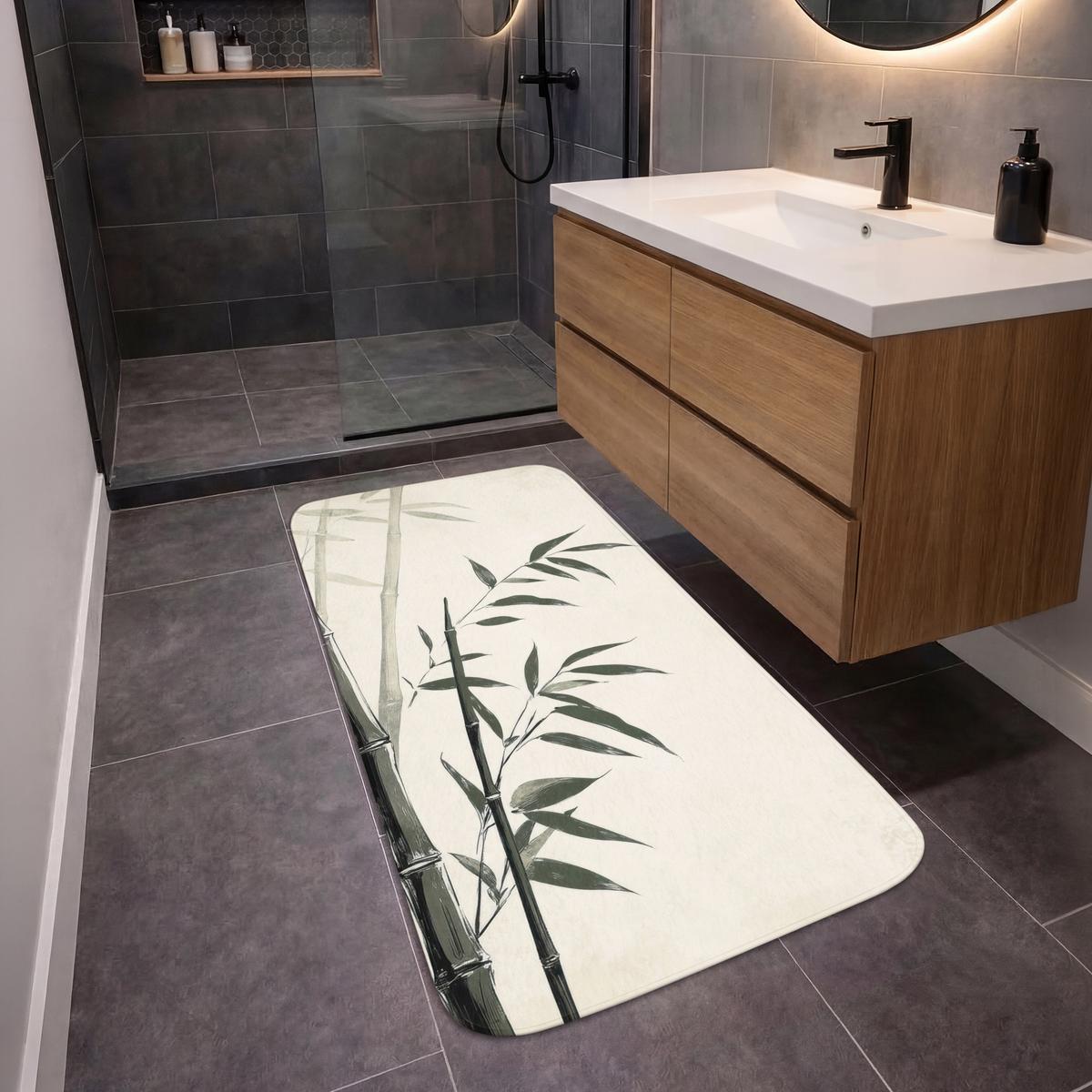 BADEMATTE Japandi - Bambus - Beige 60x120 cm - Ecru, Textil (60/120cm) - OnlyWow
