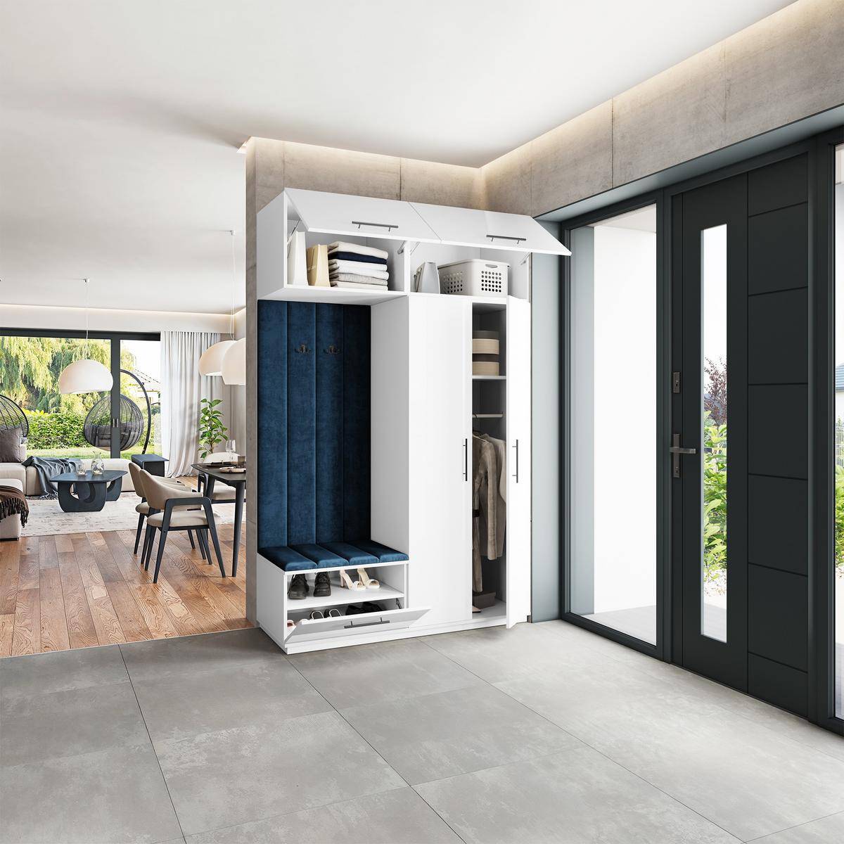 GARDEROBENSCHRANK REMA 150/240/60 cm Modern Garderobe-Set Weiß - Blau/Weiß, Holzwerkstoff (150/240/60cm) - MASSENO