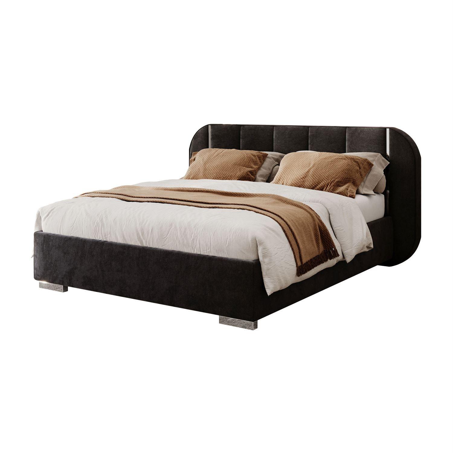 BETT AMARA SILVER 180x200 gepolstert mit Stauraum und Lattenrost, Royal Velvet 254 - Schwarz, Textil (180/200cm) - Lookway