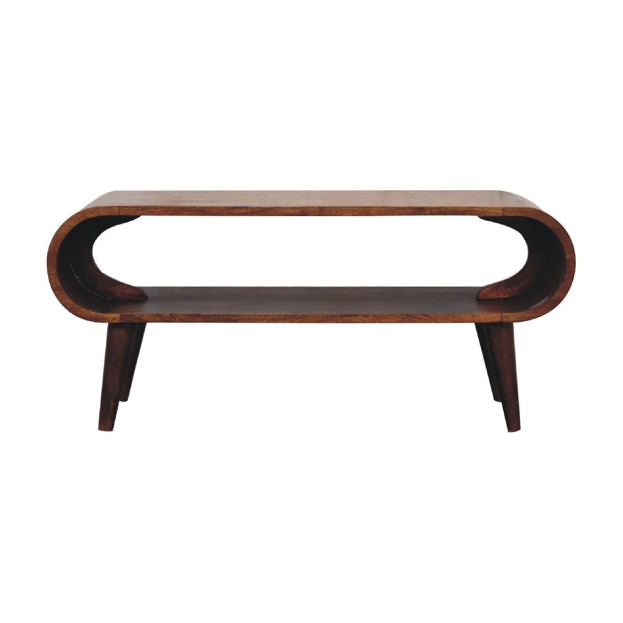 COUCHTISCH aus Massivholz Offener Stauraum, Nordische Beine, Braun - Kastanienfarben/Messingfarben, Holz/Metall (35/90/40cm) - Artisan Furniture