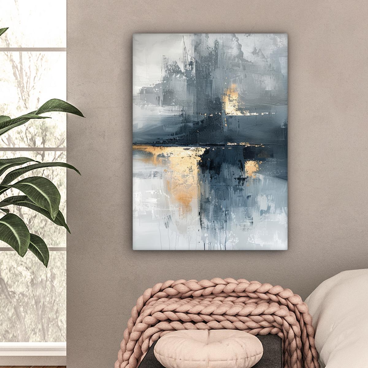 LEINWANDBILD Kunst - Grau - Gold - Abstrakt Wandbild Wohnzimmer 60x80 cm - Dunkelgrau, Textil (60/80cm) - MuchoWow