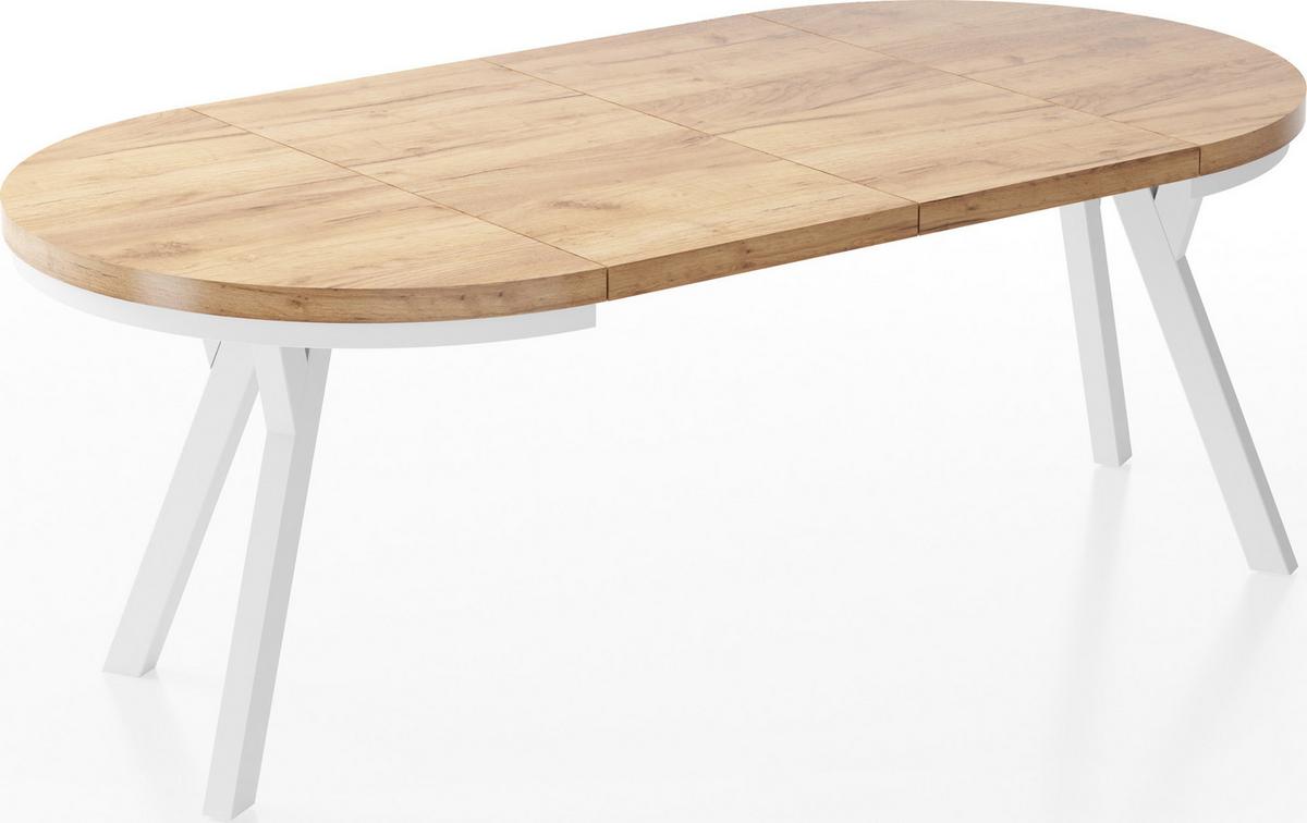 ESSTISCH Lume Weiß runder ausziehbarer, Wotan Eiche 90-170/90/76 cm - Eiche Wotan/Weiß, Holz/Holzwerkstoff (90/170/76cm) - WFL GROUP