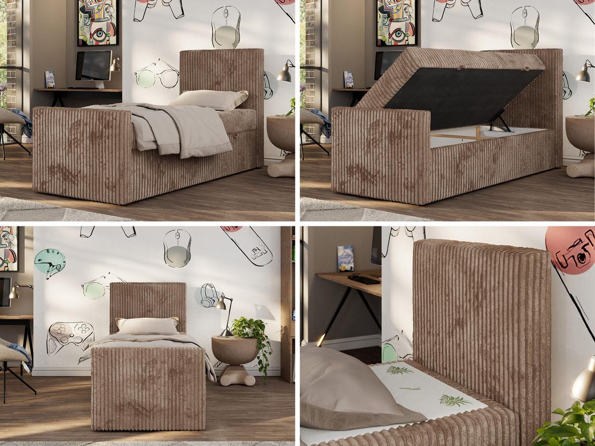 JUGENDBETT TILIO DUO 90/200 - Braun Cord - H3 - Rechts Seite - Braun, Textil (90/200cm) - MKS