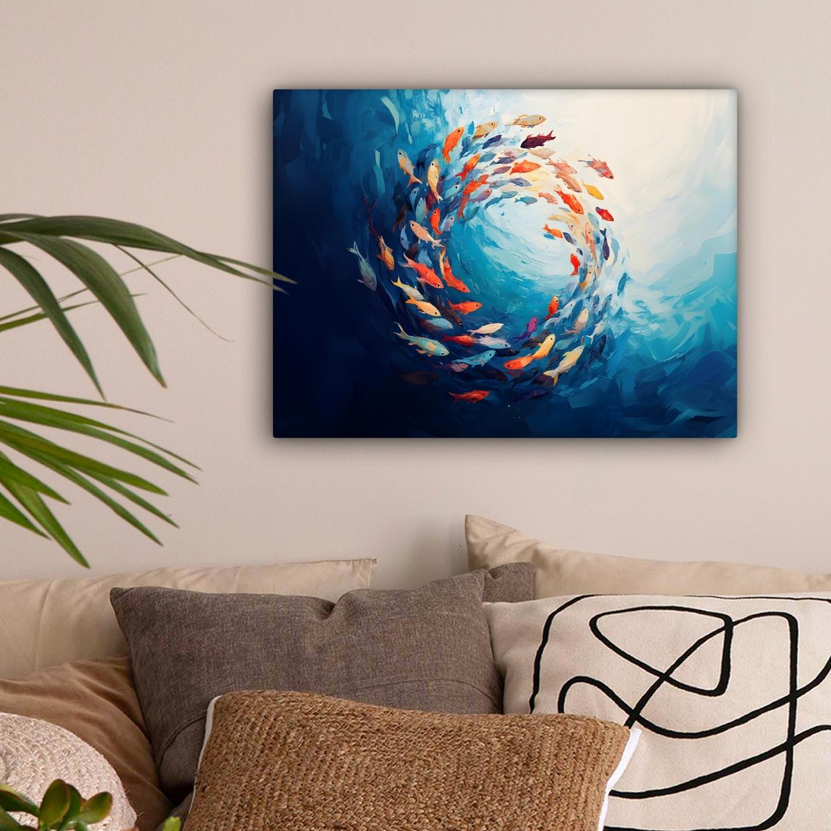 LEINWANDBILD Meer - Fische - Bunt - Dynamisch Wandbild 40x30 cm - Hellblau, Textil (40/30cm) - MuchoWow