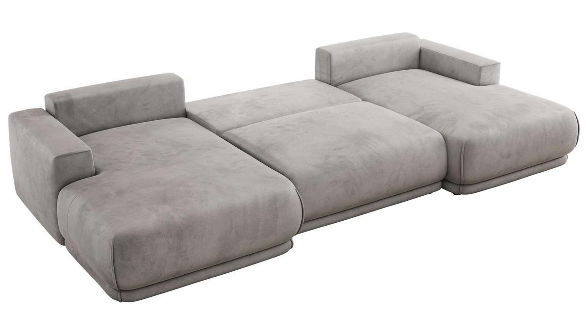 WOHNLANDSCHAFT RINA U Hellgrau Velvet - Hellgrau/Schwarz, Kunststoff/Textil (360/85/170cm) - MKS