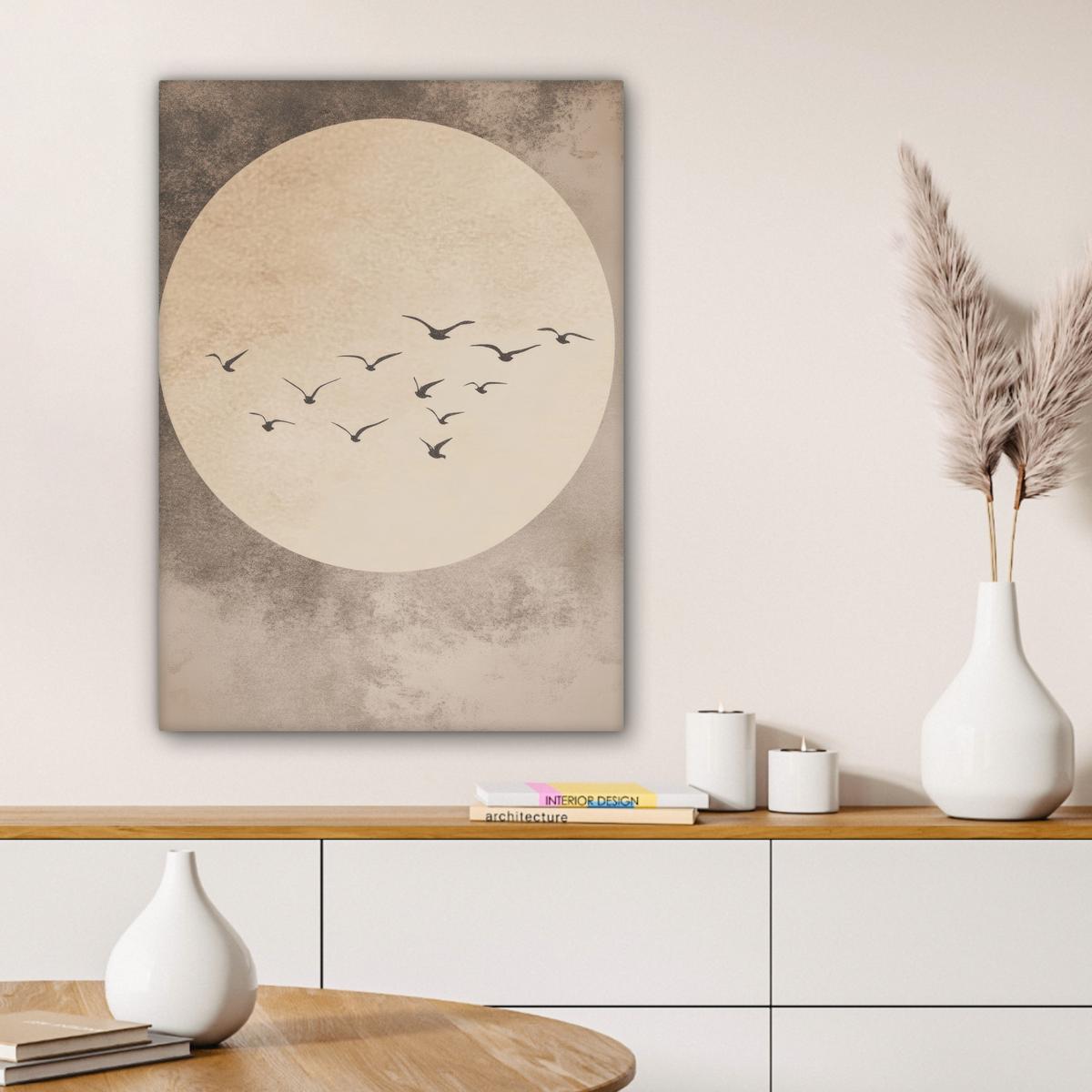 LEINWANDBILD Vogel - Beige - Japanisch Wandbild Wohnzimmer 60x80 cm - Taupe, Textil (60/80cm) - MuchoWow