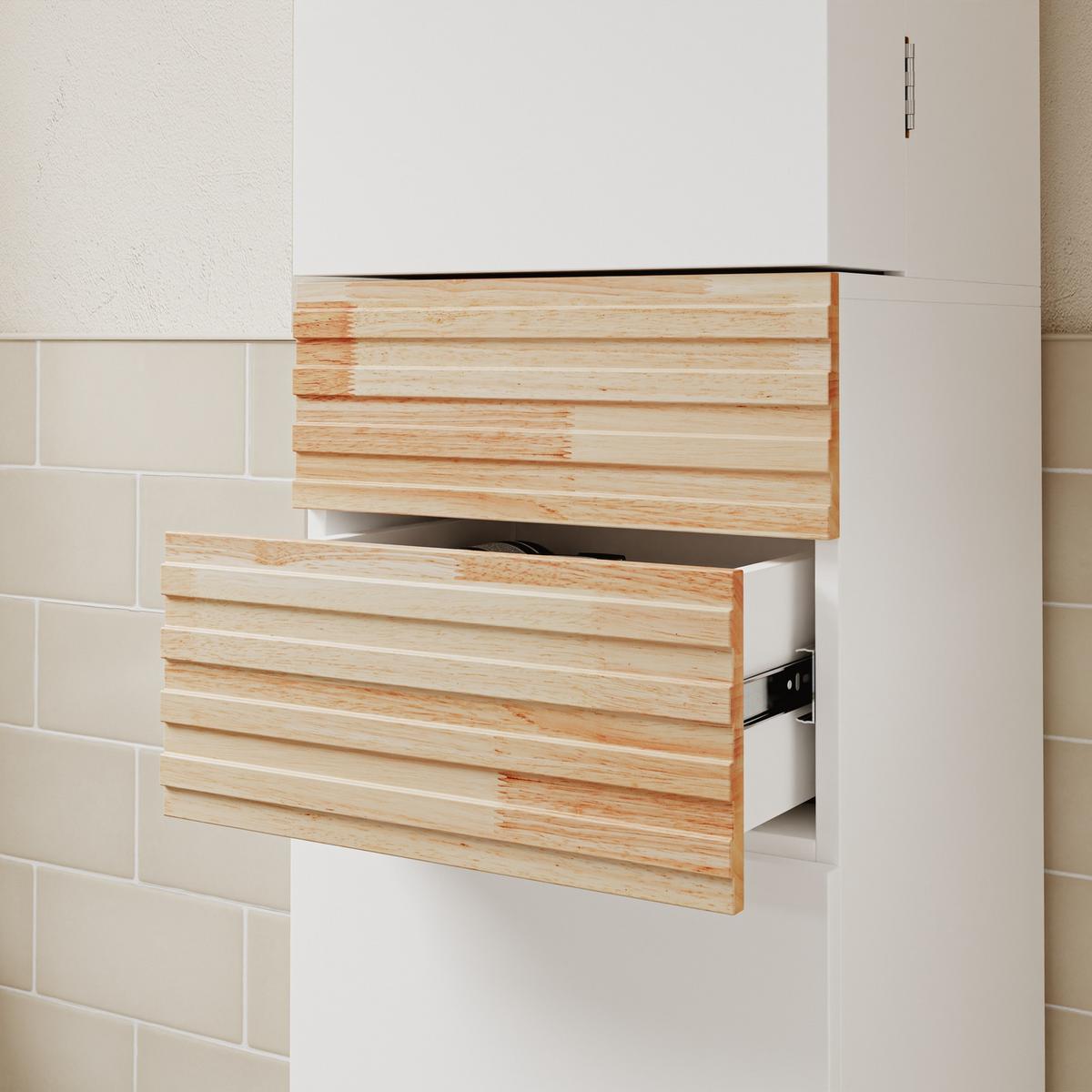 BADEZIMMERSCHRANK mit Schubladen und Tür BZR244-WN - Ahornfarben/Weiß, Kunststoff/Fell (30/180/30cm) - SoBuy