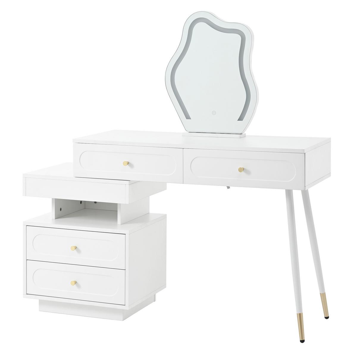 SCHMINKTISCH-SET mit LED-Spiegel & Beleuchtung Weißes - Weiß, Glas/Holzwerkstoff (140/130/40cm) - Urban Meuble