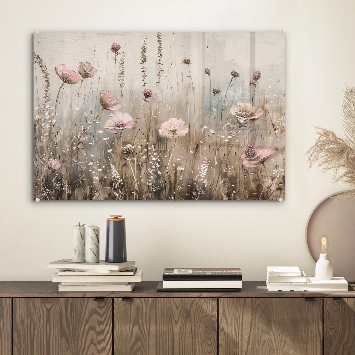 ACRYLGLASBILD Blumen - Rosa - Modern - Beige Wanddeko 60x40 cm - Beige, Glas (60/40cm) - MuchoWow