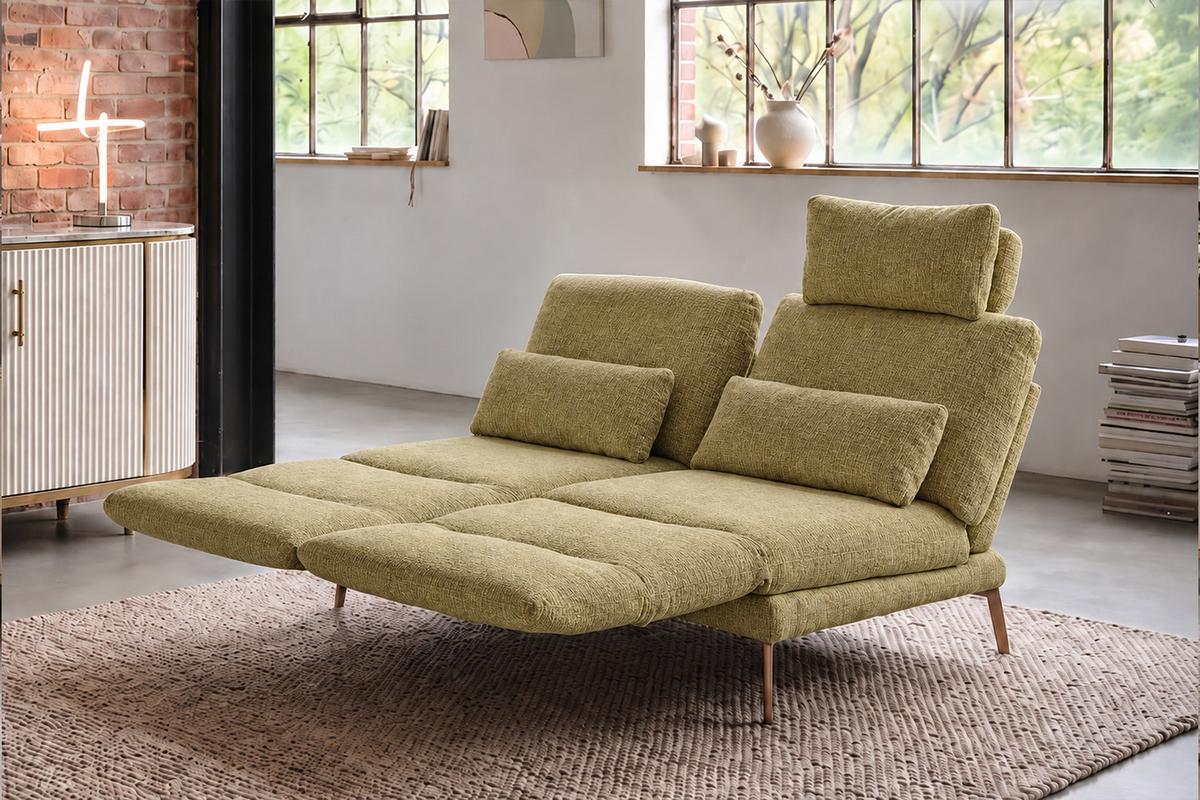 SOFA HOLLY Grün Flachgewebe - Braun/Grün, Textil/Metall (176/90/92cm) - KAWOLA