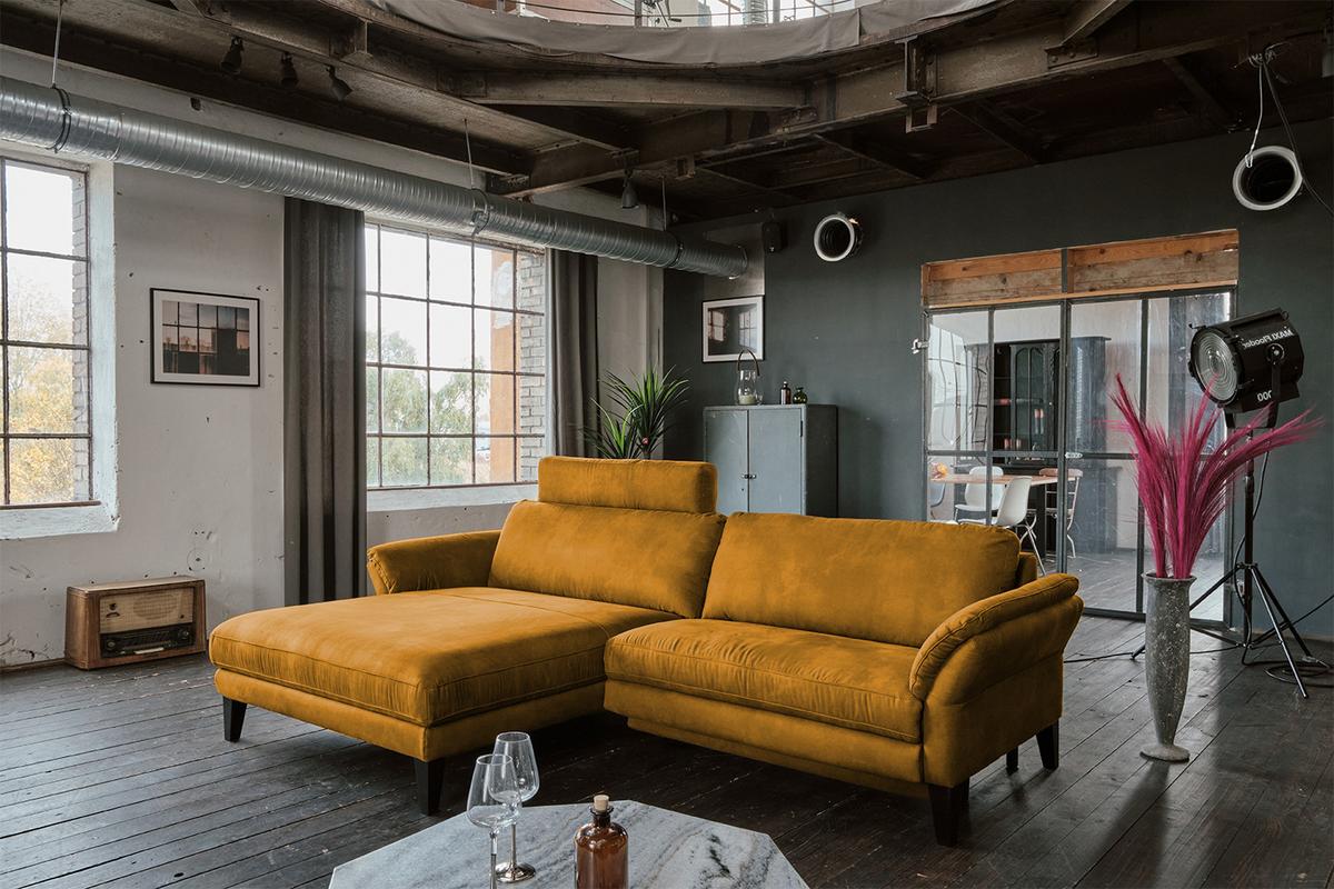 ECKSOFA MIT MOTORISCHER RELAXFUNKTION MALTA Gold Webstoff Relaxfunktion - Goldfarben/Schwarz, Buchenholz/Textil (302/175cm) - KAWOLA