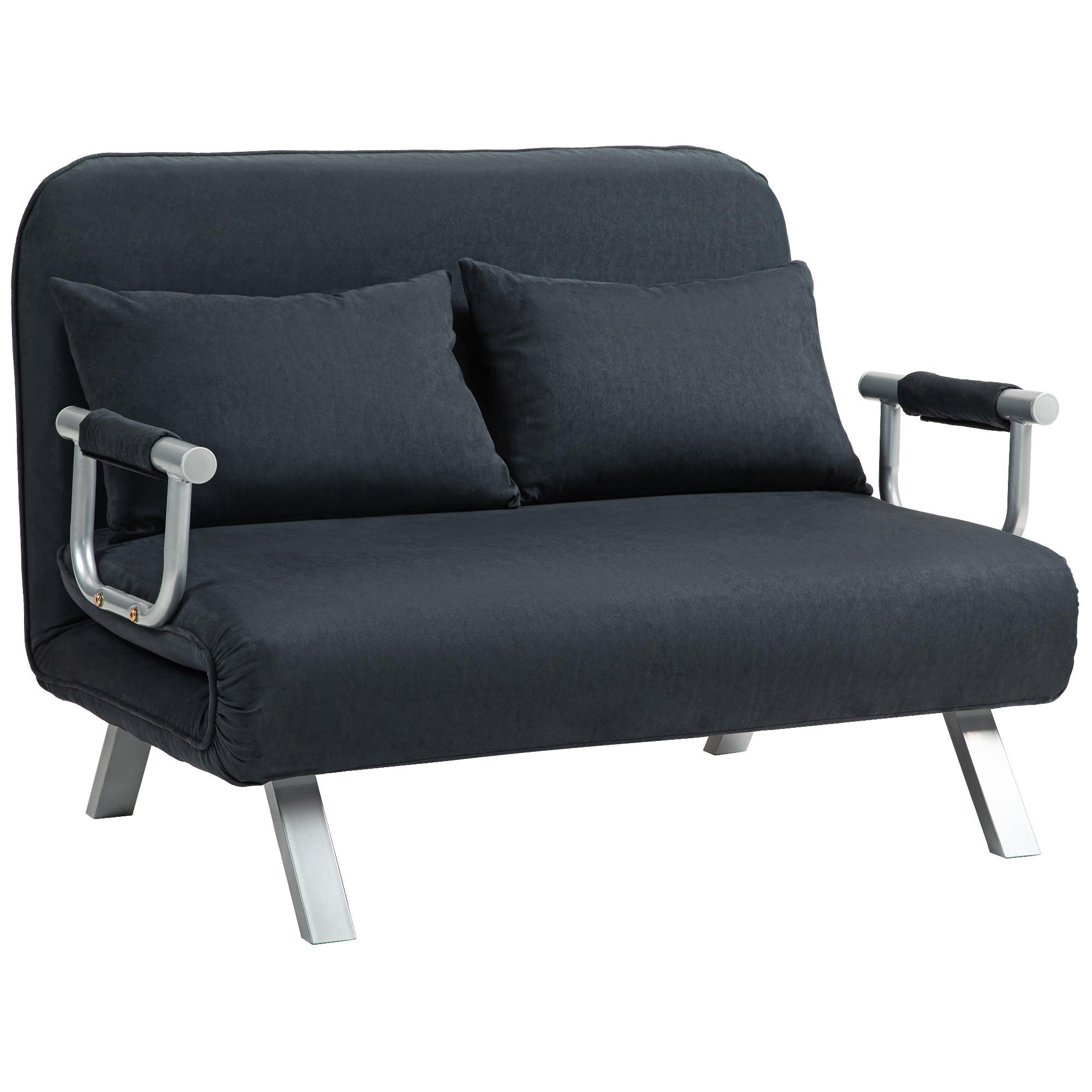 2-SITZER Sofa mit Schlaffunktion, Schlafsofa mit Verstellbarer Rückenlehne - Silberfarben/Schwarz, Textil/Metall (80/78/111cm) - HOMCOM