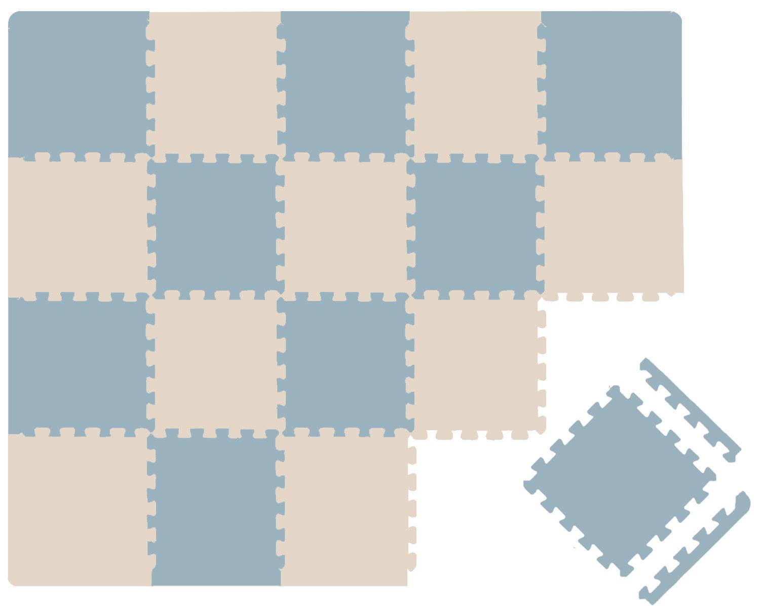 SPIELMATTE mit Rand - 180/90/1 cm Puzzlematte Blau Beige - Grau, Kunststoff (30/30cm) - Littletom