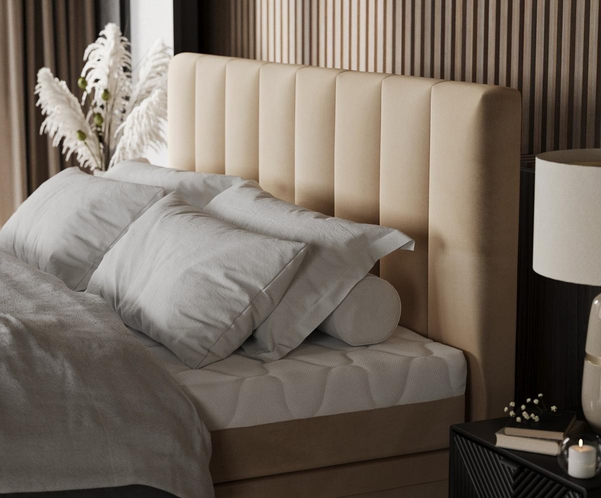 BOXBETT Lume 140/200 cm Beige im Kronos Stoff - Beige/Schwarz, Holz/Holzwerkstoff (140/200cm) - AltaBeds