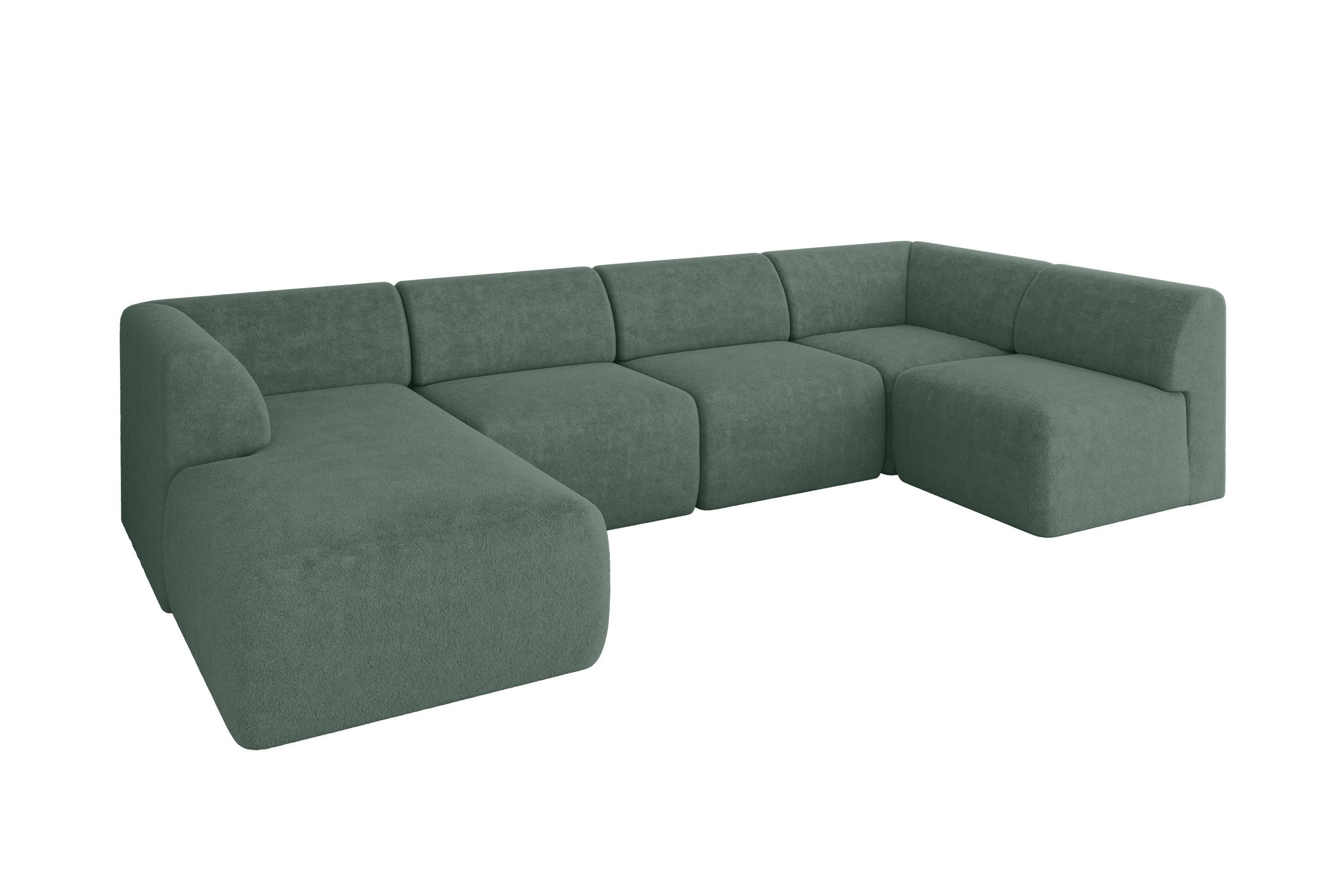 WOHNLANDSCHAFT Ottomane Links MOVO-L 345x180x78 cm Grün Tissu - Waldgrün, Holzwerkstoff/Kunststoff (345/78/180cm) - ALTDECOR