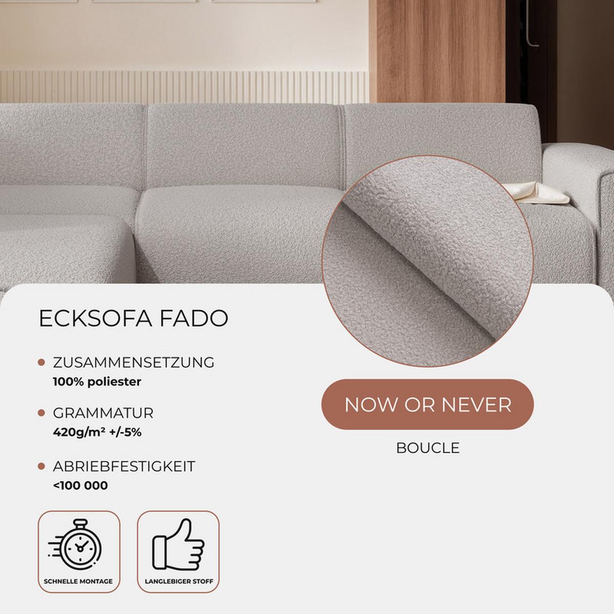 ECKSOFA ZAVO Links Feiner Mischstoff in Grau - Grau, Kunststoff/Textil (310/218cm) - Idohome