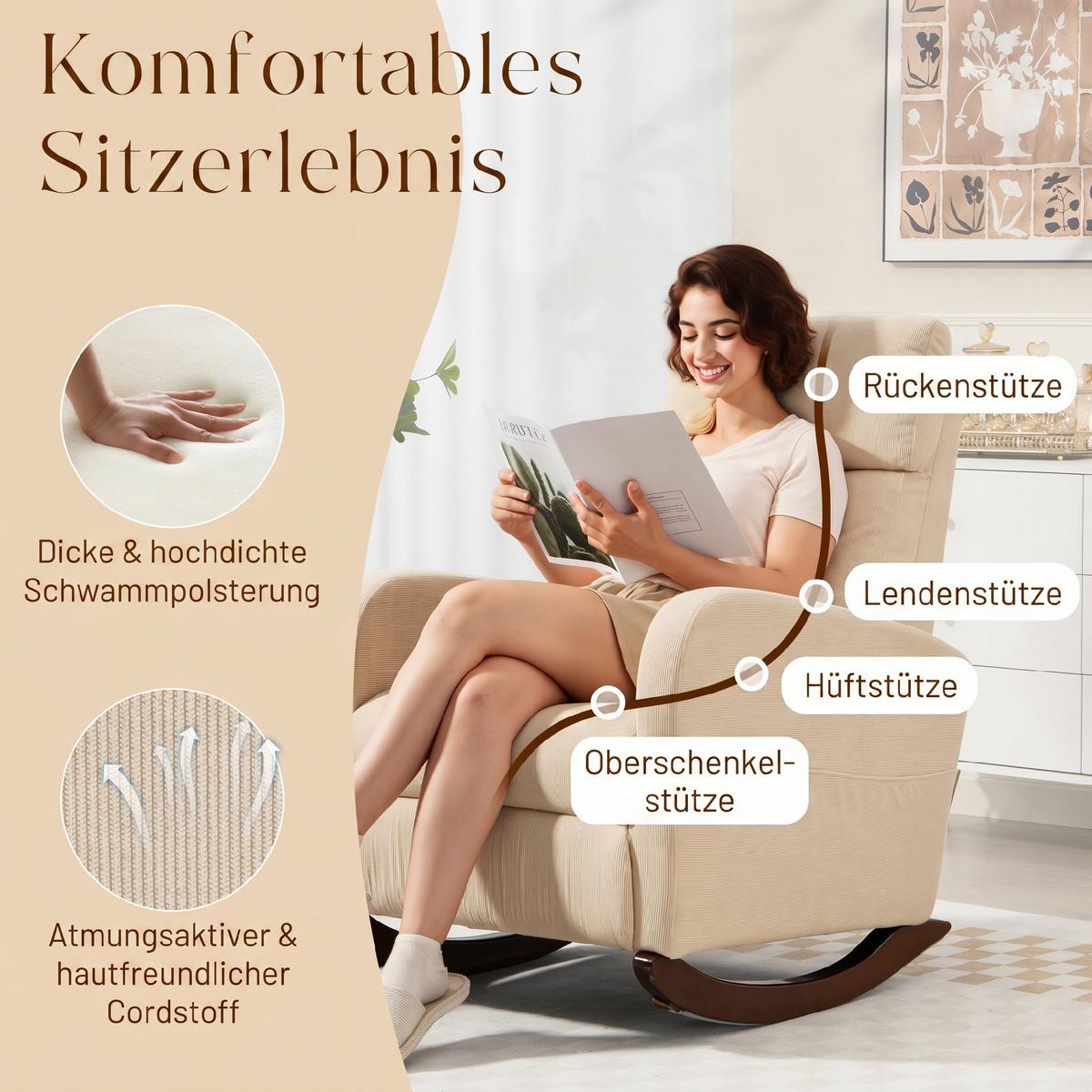 SCHAUKELSTUHL Polyester Beige - Beige/Naturfarben, Holz/Textil (67/105/94cm) - HOMCOM