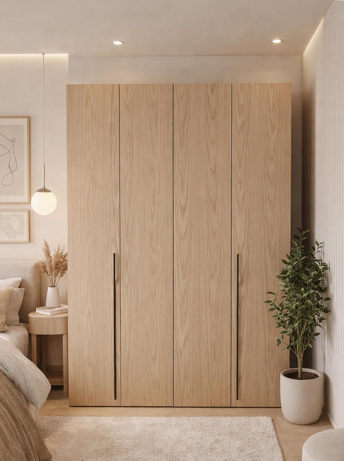 FALTTÜRENSCHRANK Omodeo 170 cm breit in Bookmatch-Eiche – mit WingLine-Falttüren - Eichefarben, Holzwerkstoff (170/240/58cm) - AX Living