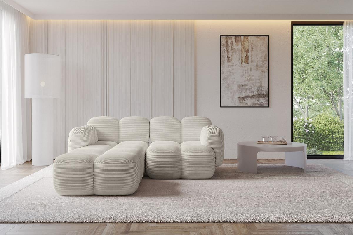 ECKSOFA modulares Sofa Links Miko-L1 214x205x75 Creme Cord - Schwarz/Mokka, Holzwerkstoff/Kunststoff (214/205cm) - ALTDECOR