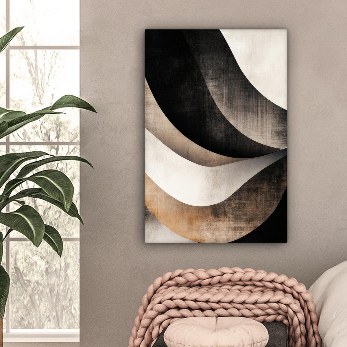 LEINWANDBILD Abstrakt - Wellen - Schwarz - Verwittert Wanddeko 40x60 cm - Trüffeleichefarben, Textil (40/60cm) - MuchoWow