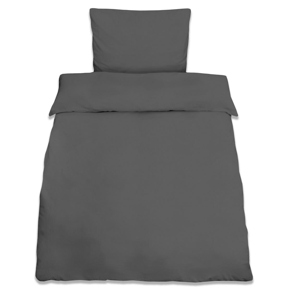 BETTWWÄSCHE Julie 155/220 cm + Kissenbezug 80/80 cm Anthrazit Renforcé 2er Set - Anthrazit, Textil (155/220cm)